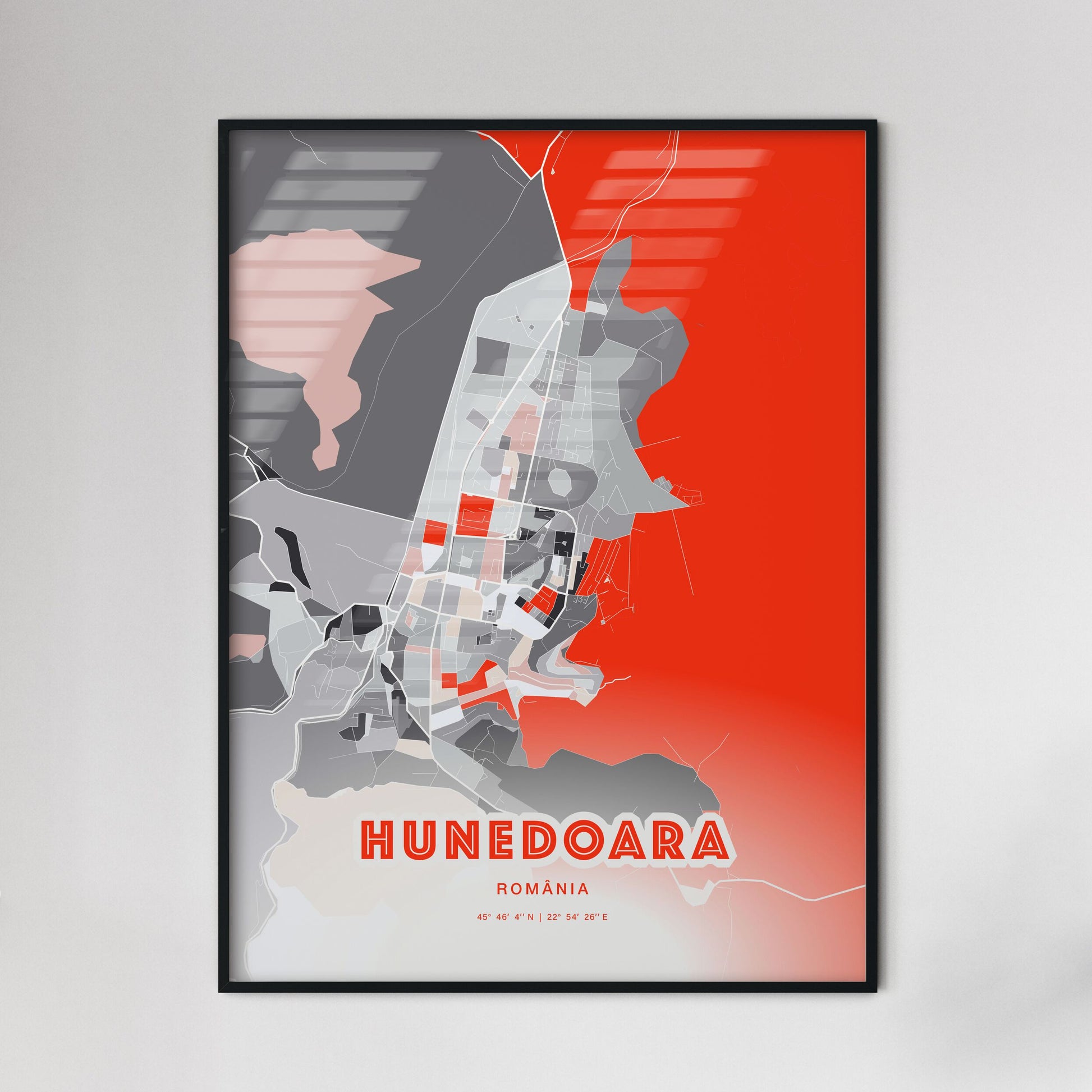 Colorful HUNEDOARA ROMANIA Fine Art Map Modern