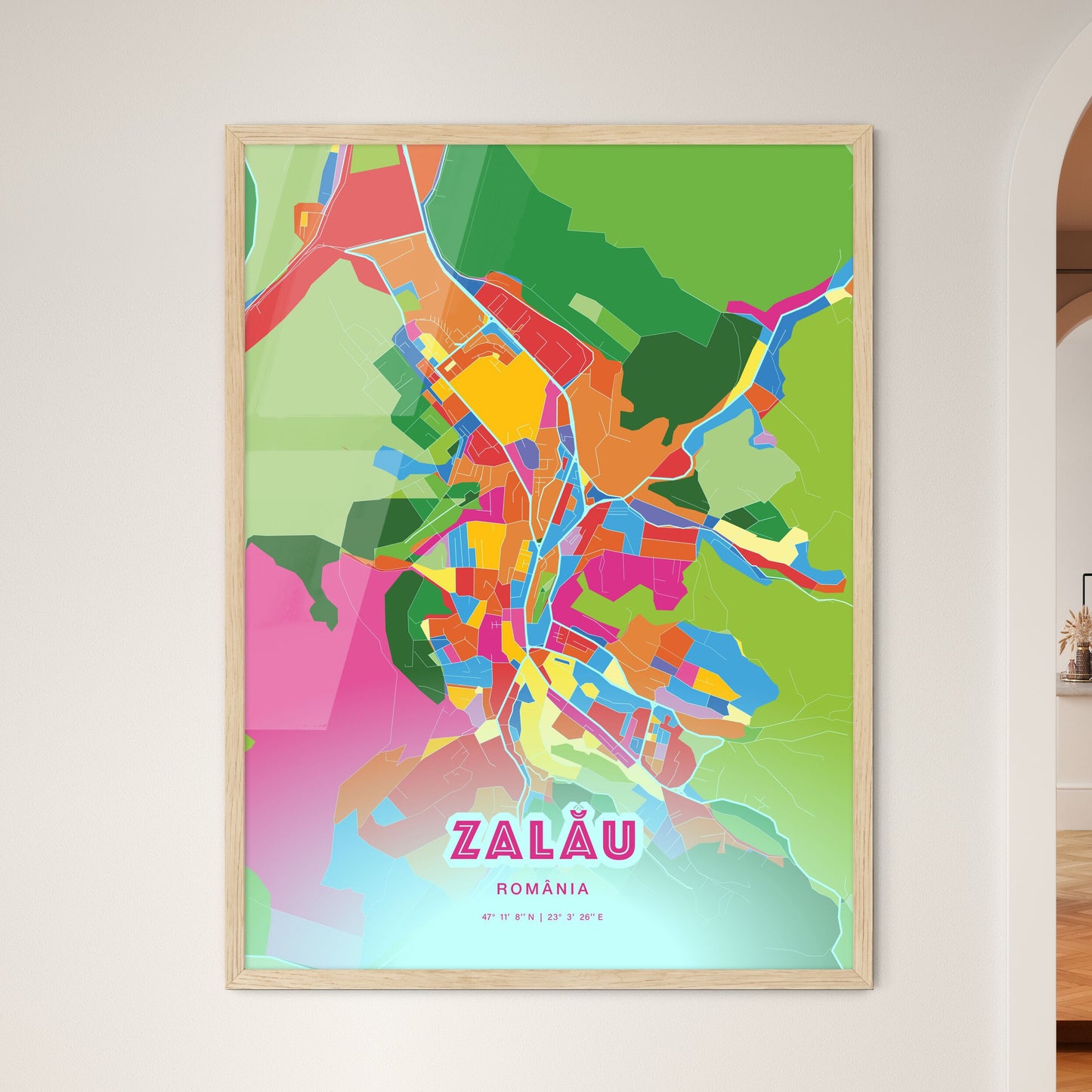 Colorful ZALĂU ROMANIA Fine Art Map Crazy Colors