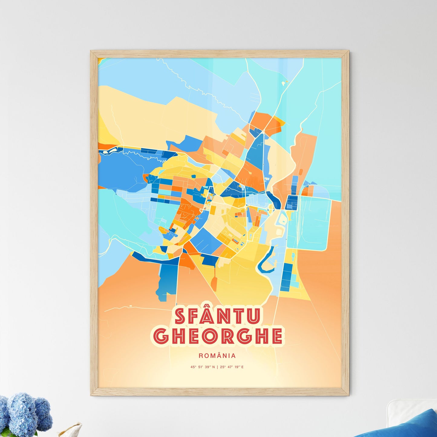 Colorful SFÂNTU GHEORGHE ROMANIA Fine Art Map Blue Orange