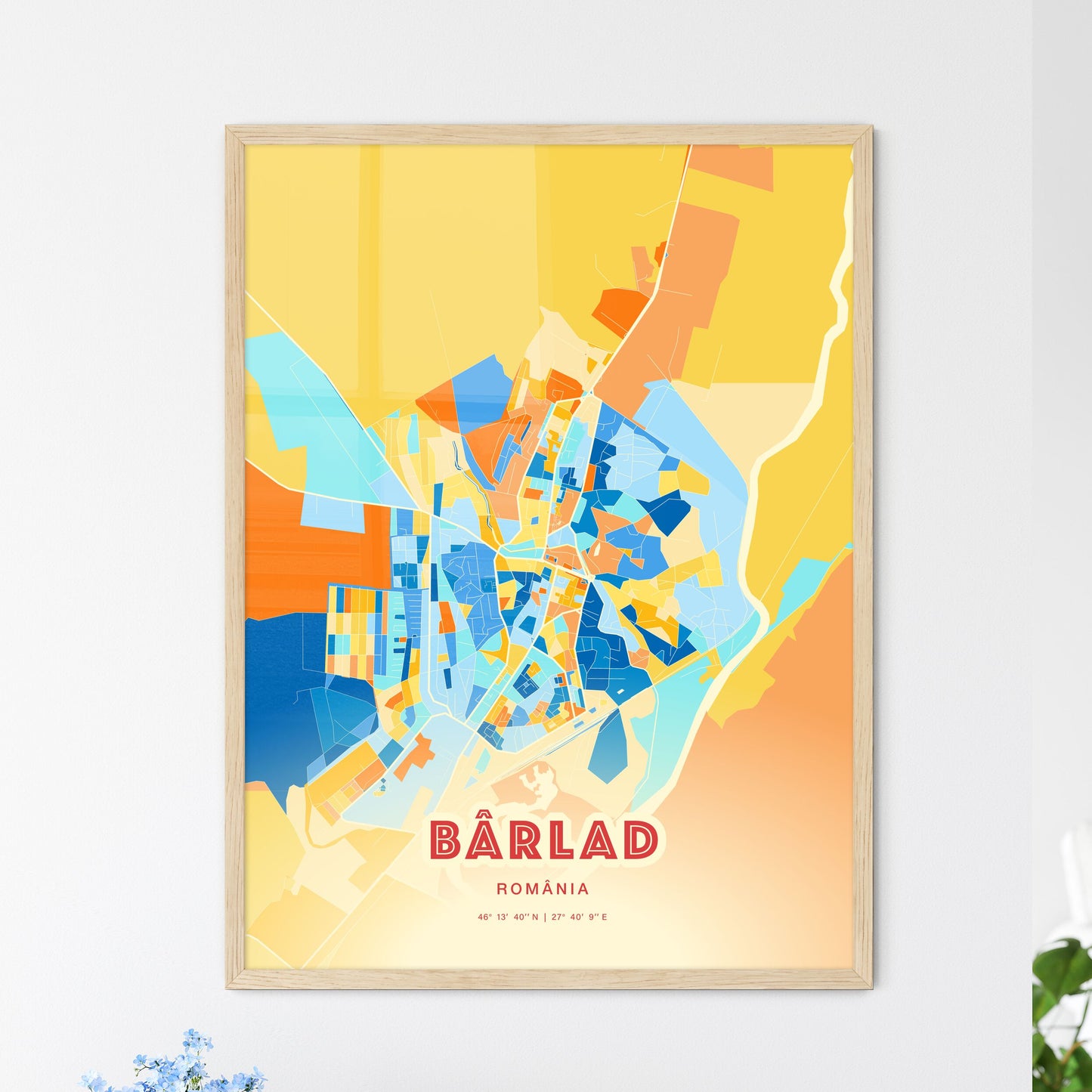 Colorful BÂRLAD ROMANIA Fine Art Map Blue Orange