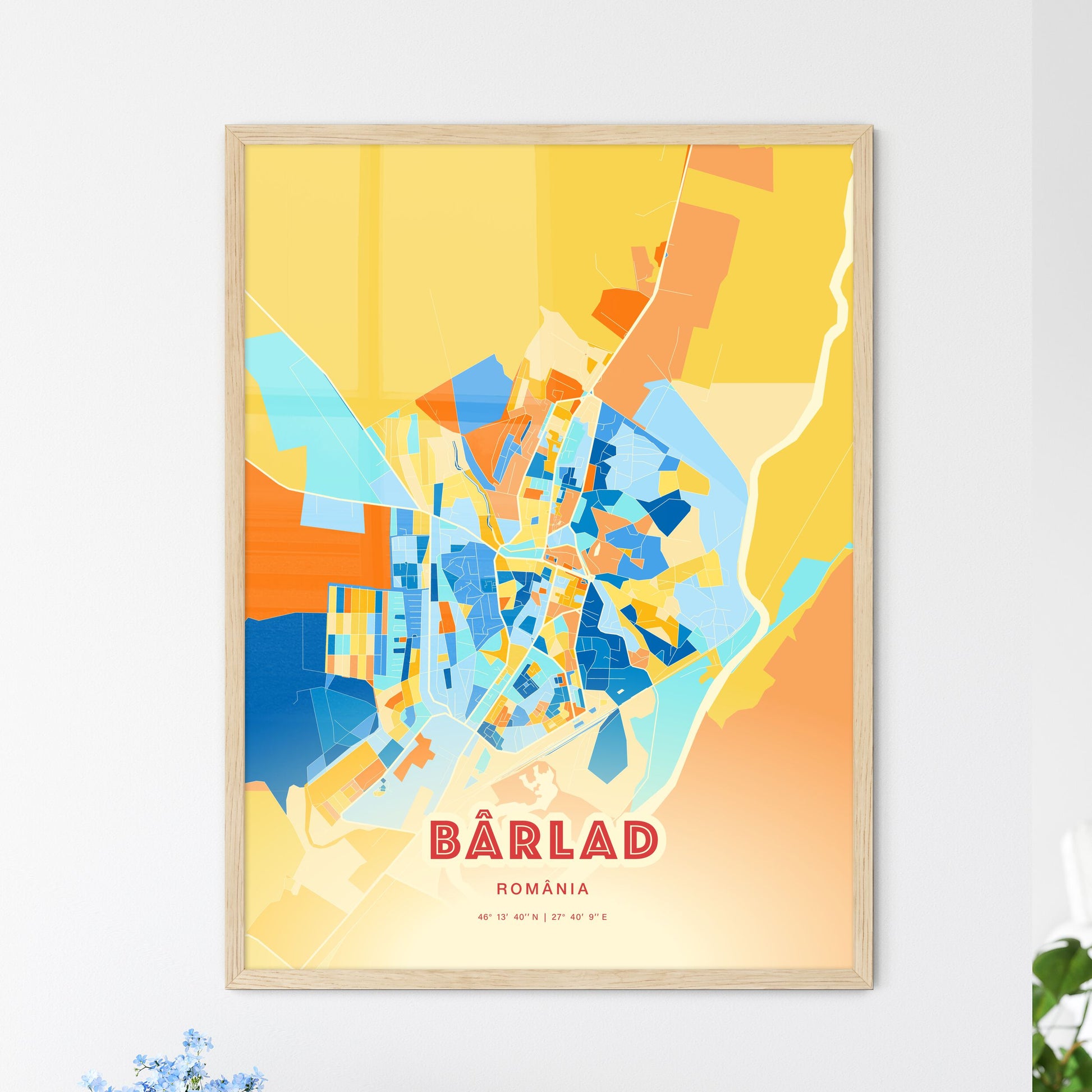 Colorful BÂRLAD ROMANIA Fine Art Map Blue Orange