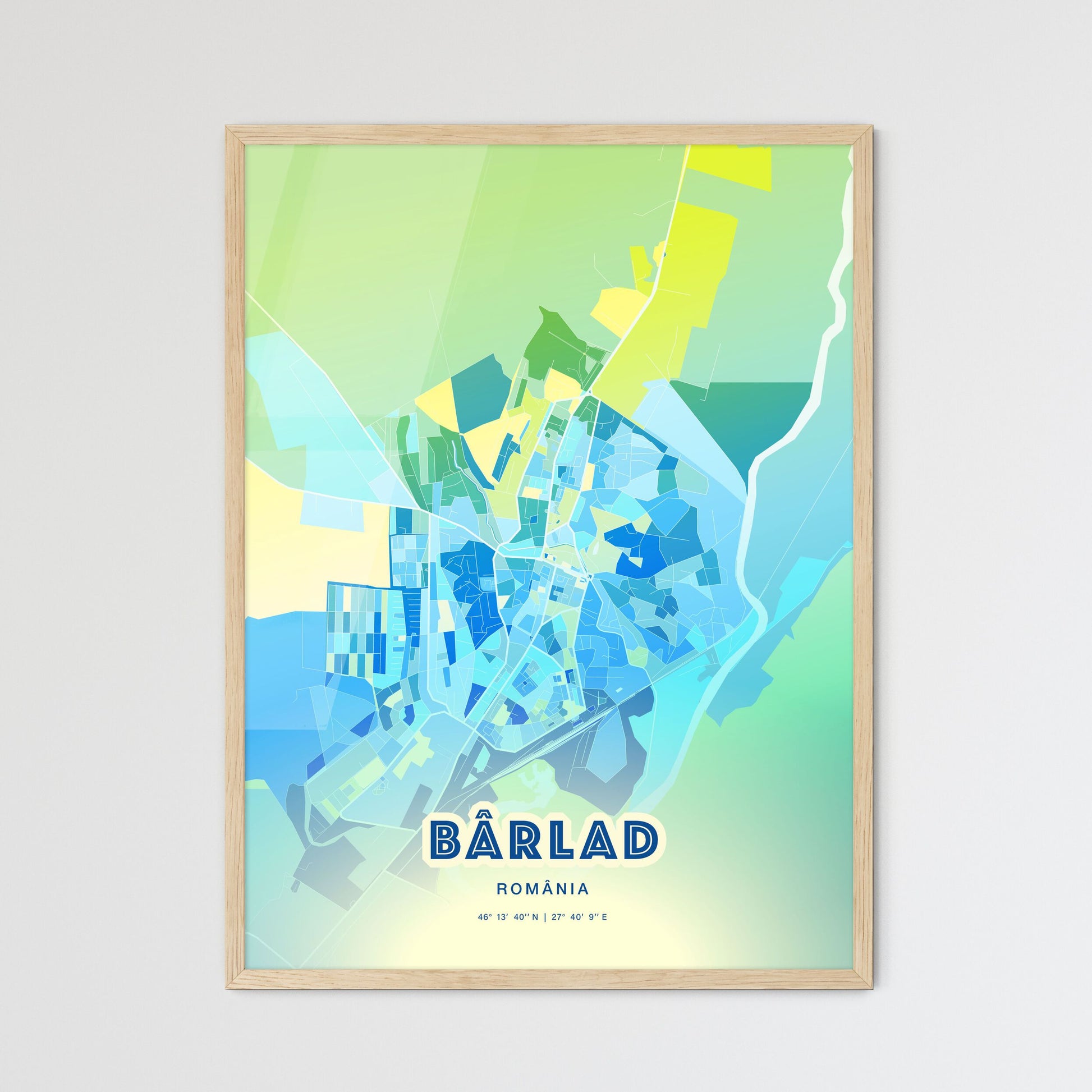 Colorful BÂRLAD ROMANIA Fine Art Map Cool Blue