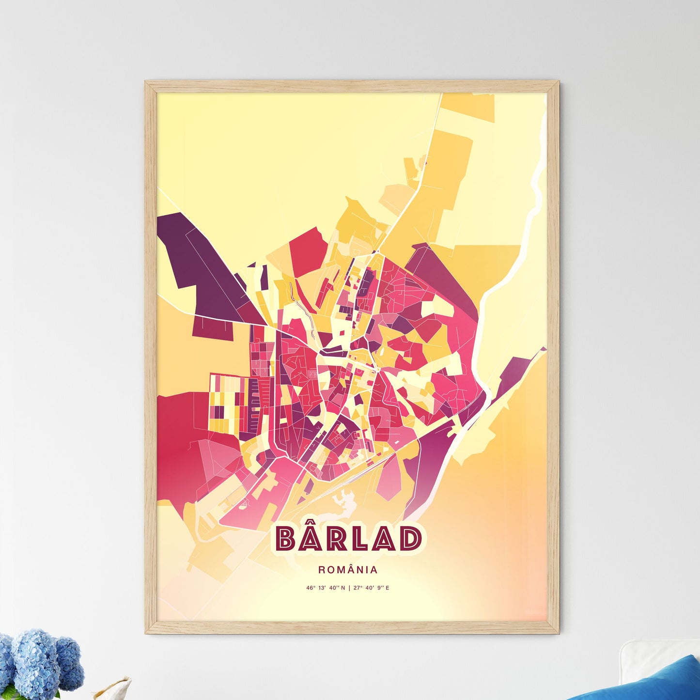 Colorful BÂRLAD ROMANIA Fine Art Map Hot Red