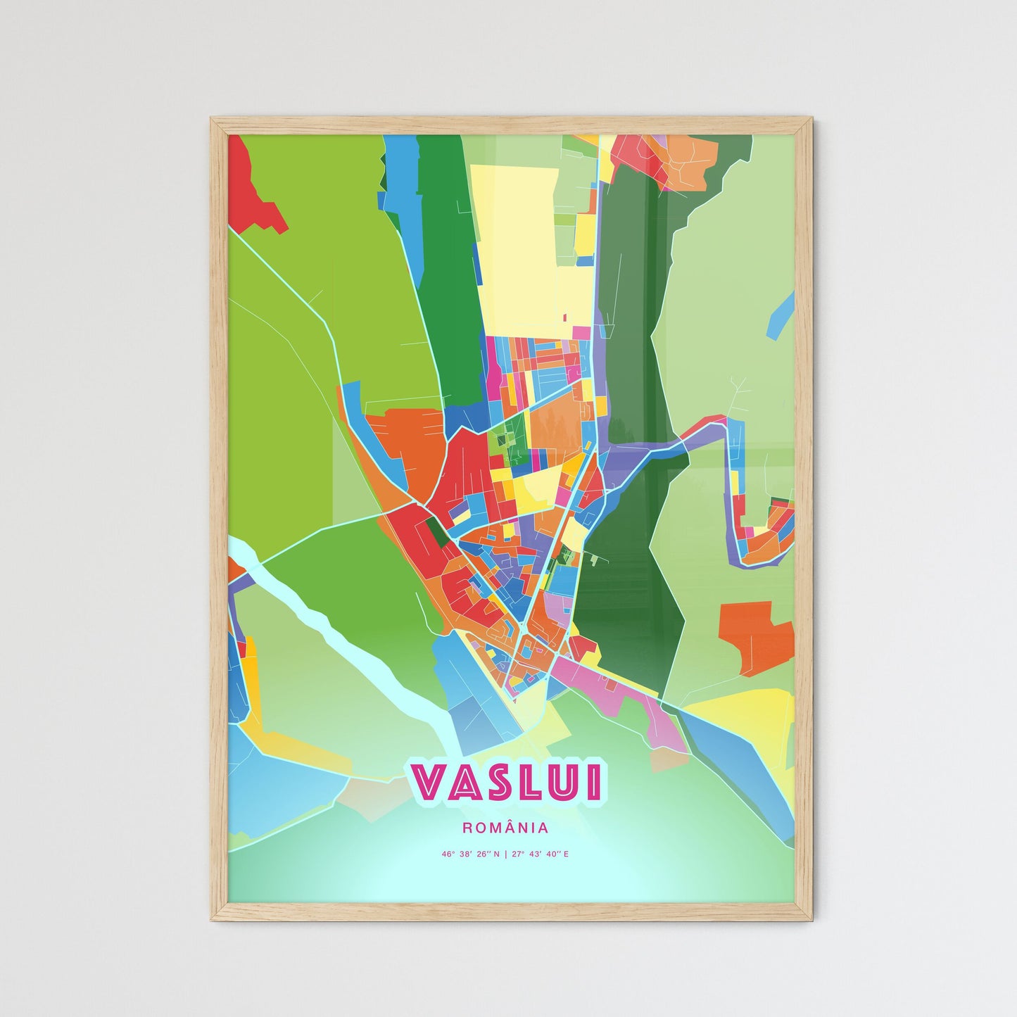 Colorful VASLUI ROMANIA Fine Art Map Crazy Colors