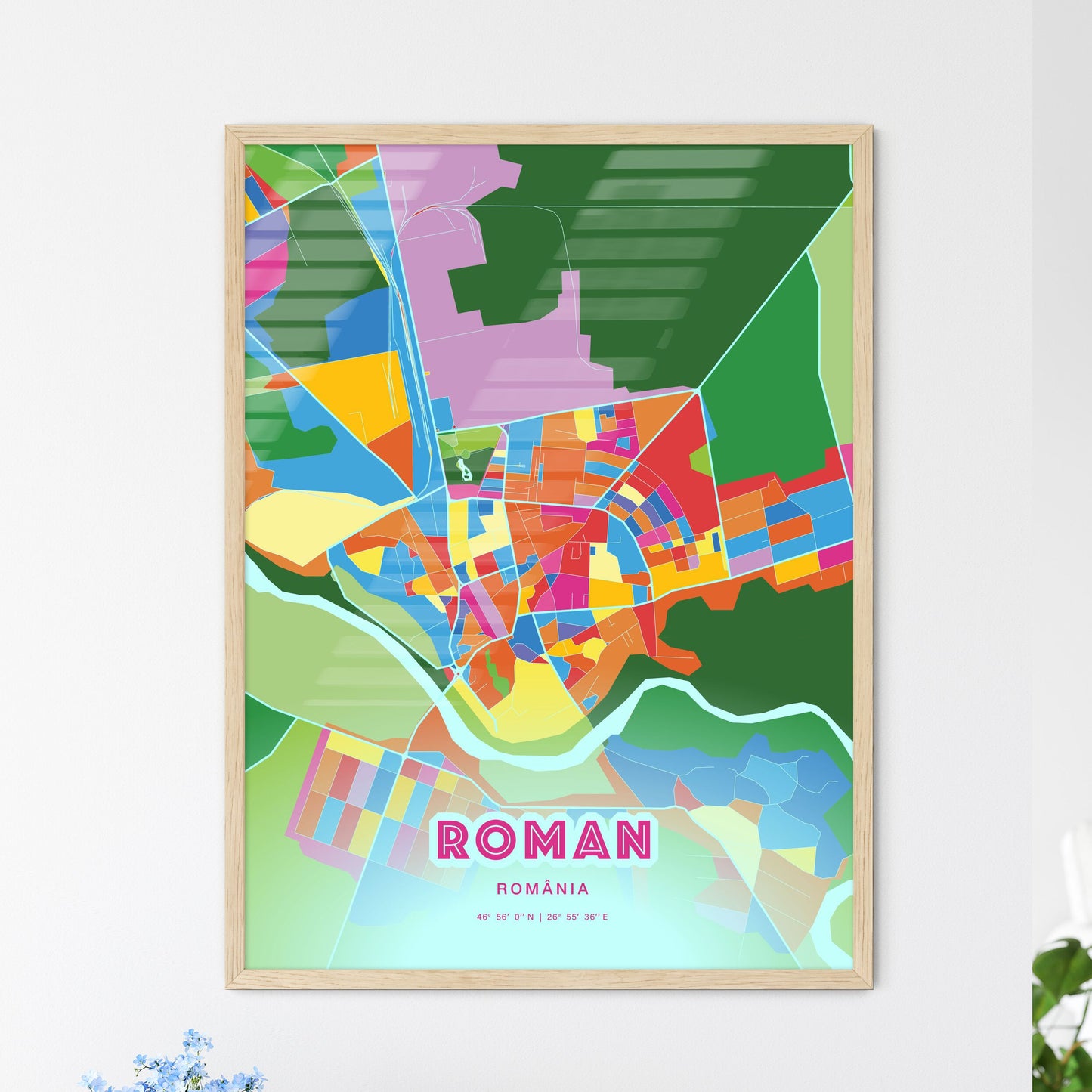 Colorful ROMAN ROMANIA Fine Art Map Crazy Colors