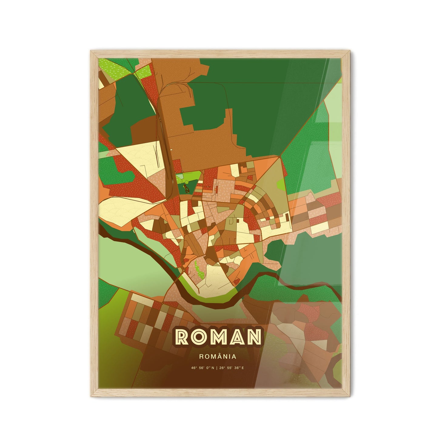 Colorful ROMAN ROMANIA Fine Art Map Farmhouse