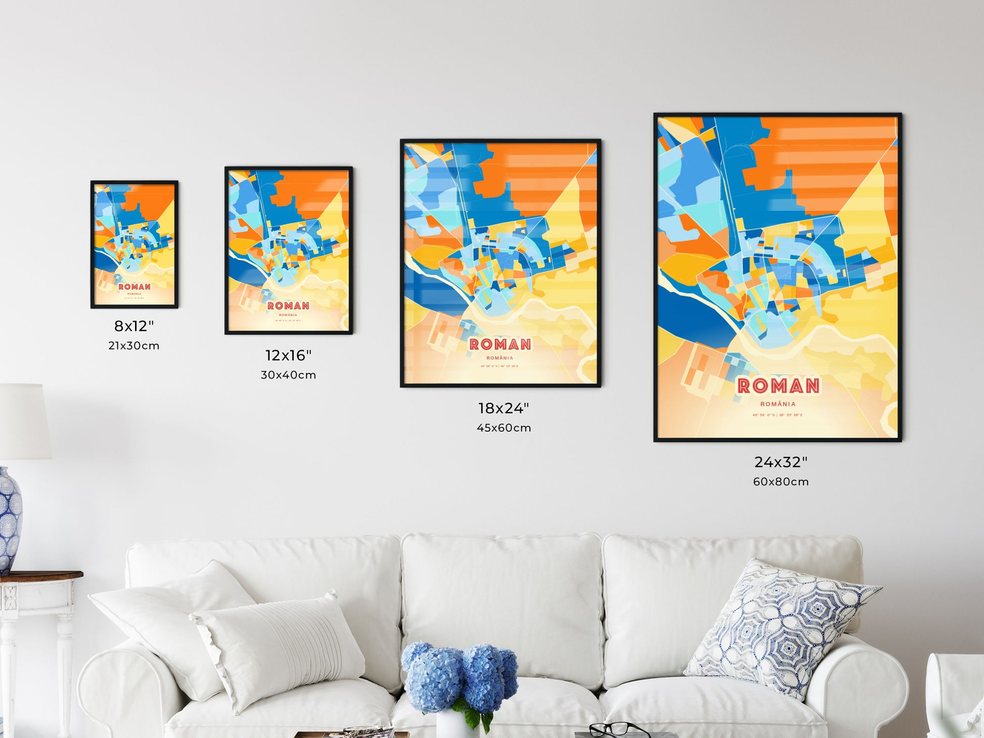 Colorful ROMAN ROMANIA Fine Art Map Blue Orange