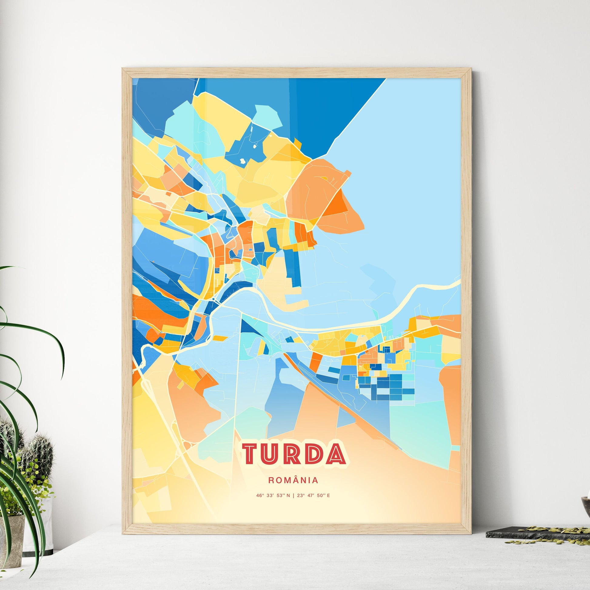 Colorful TURDA ROMANIA Fine Art Map Blue Orange