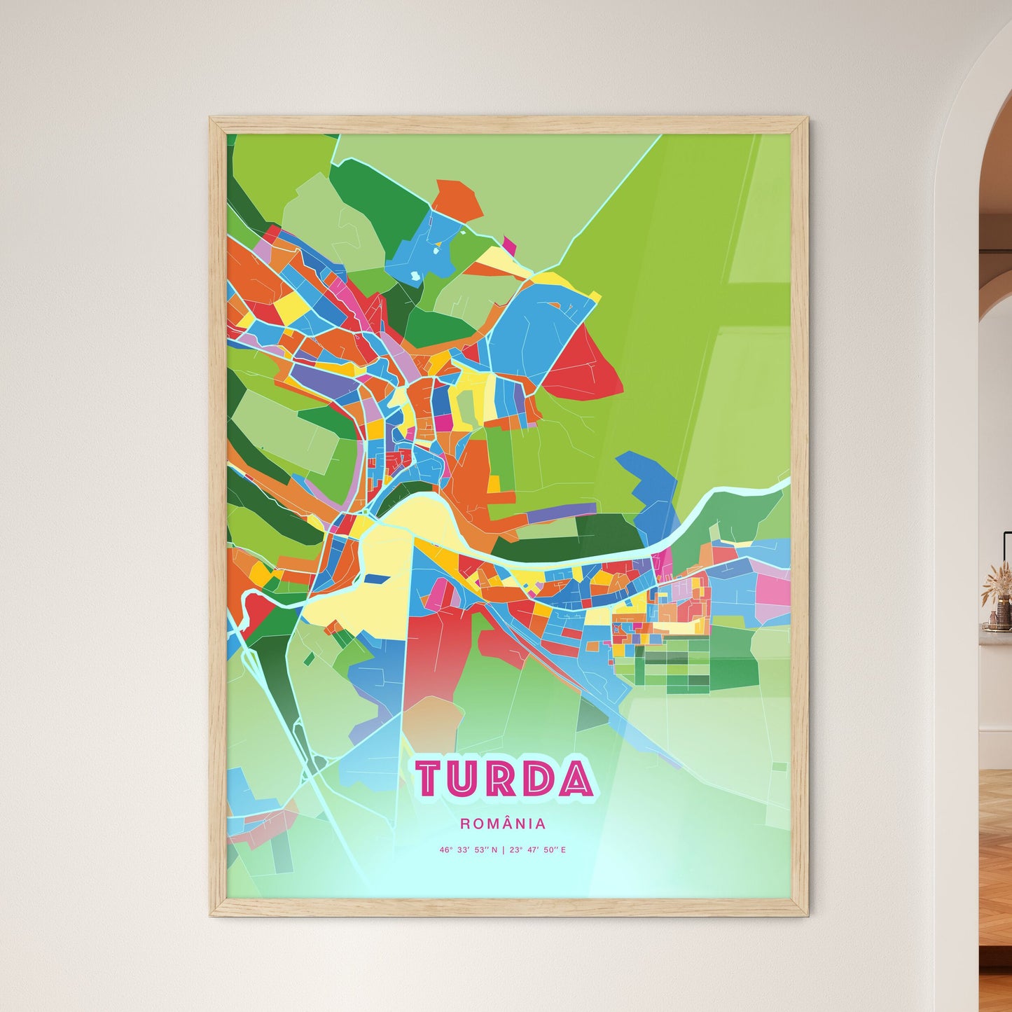 Colorful TURDA ROMANIA Fine Art Map Crazy Colors