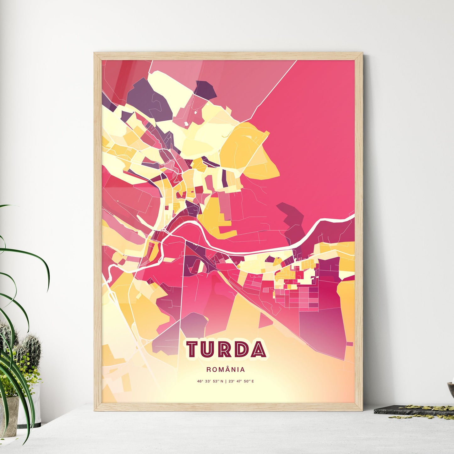 Colorful TURDA ROMANIA Fine Art Map Hot Red