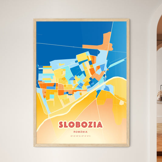 Colorful SLOBOZIA ROMANIA Fine Art Map Blue Orange