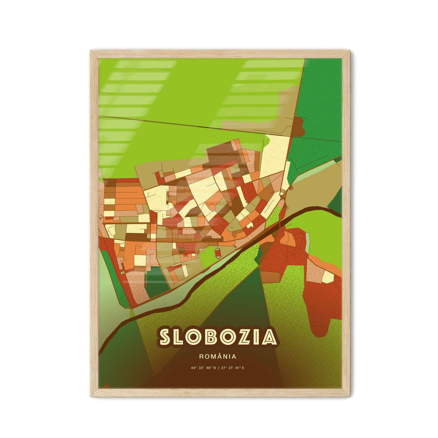 Colorful SLOBOZIA ROMANIA Fine Art Map Farmhouse