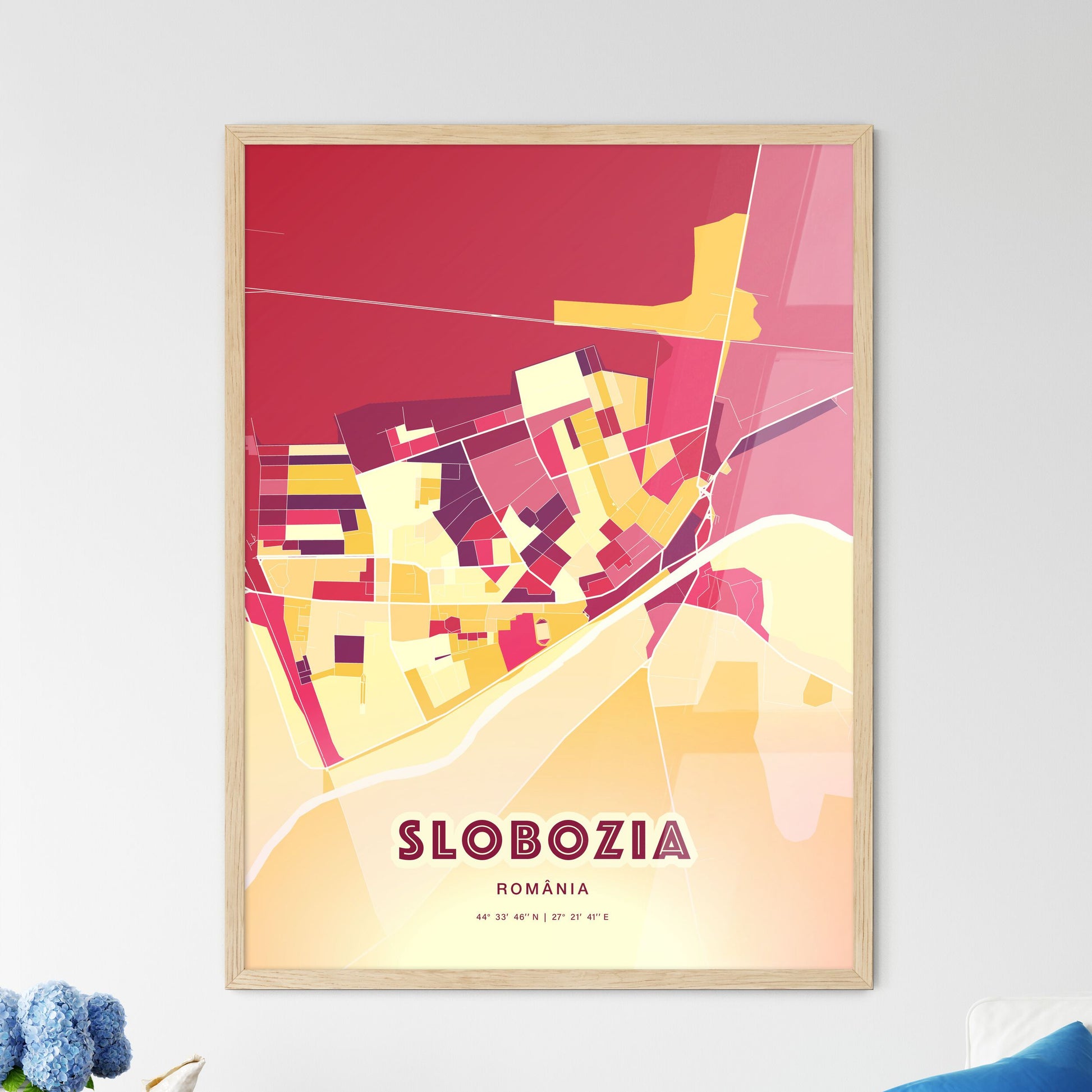 Colorful SLOBOZIA ROMANIA Fine Art Map Hot Red