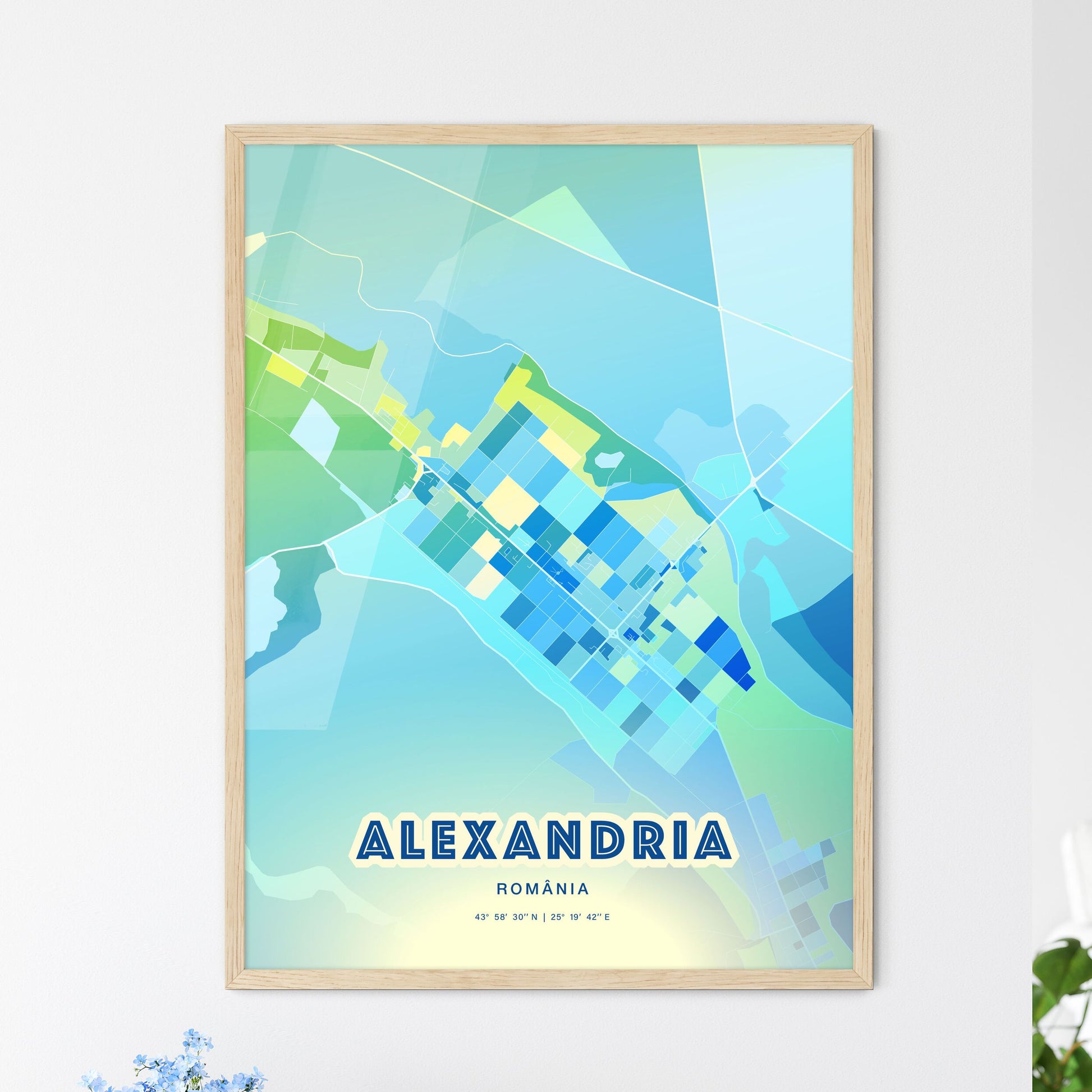 Colorful ALEXANDRIA ROMANIA Fine Art Map Cool Blue