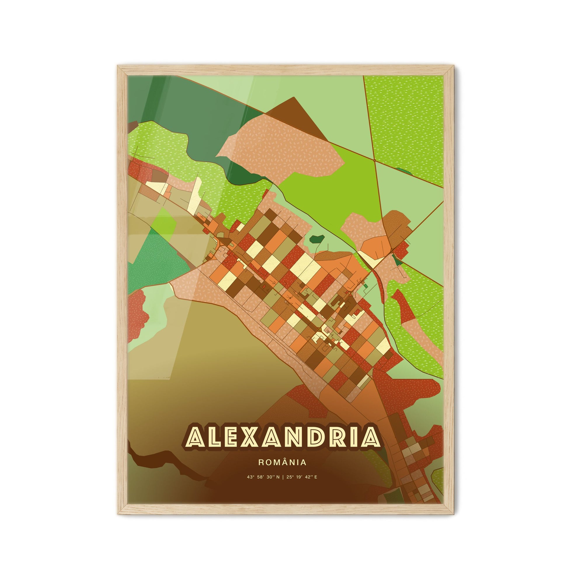 Colorful ALEXANDRIA ROMANIA Fine Art Map Farmhouse