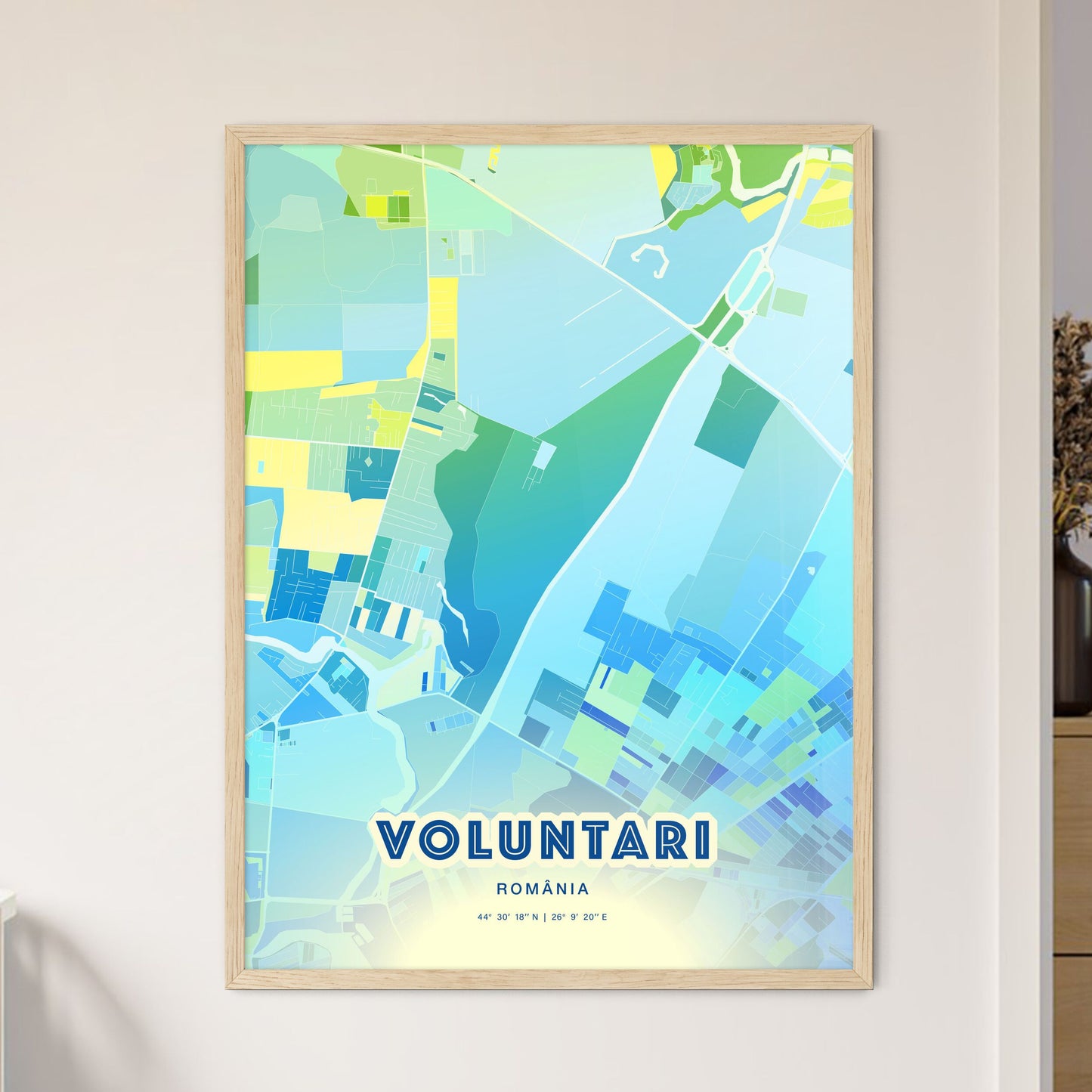 Colorful VOLUNTARI ROMANIA Fine Art Map Cool Blue