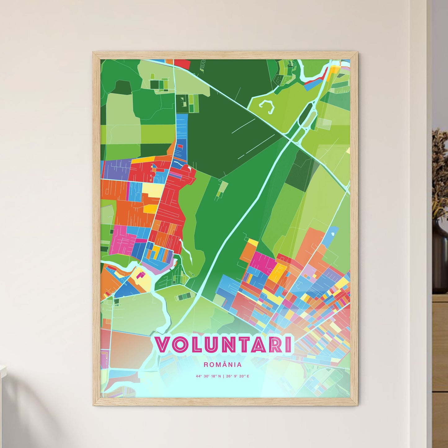 Colorful VOLUNTARI ROMANIA Fine Art Map Crazy Colors