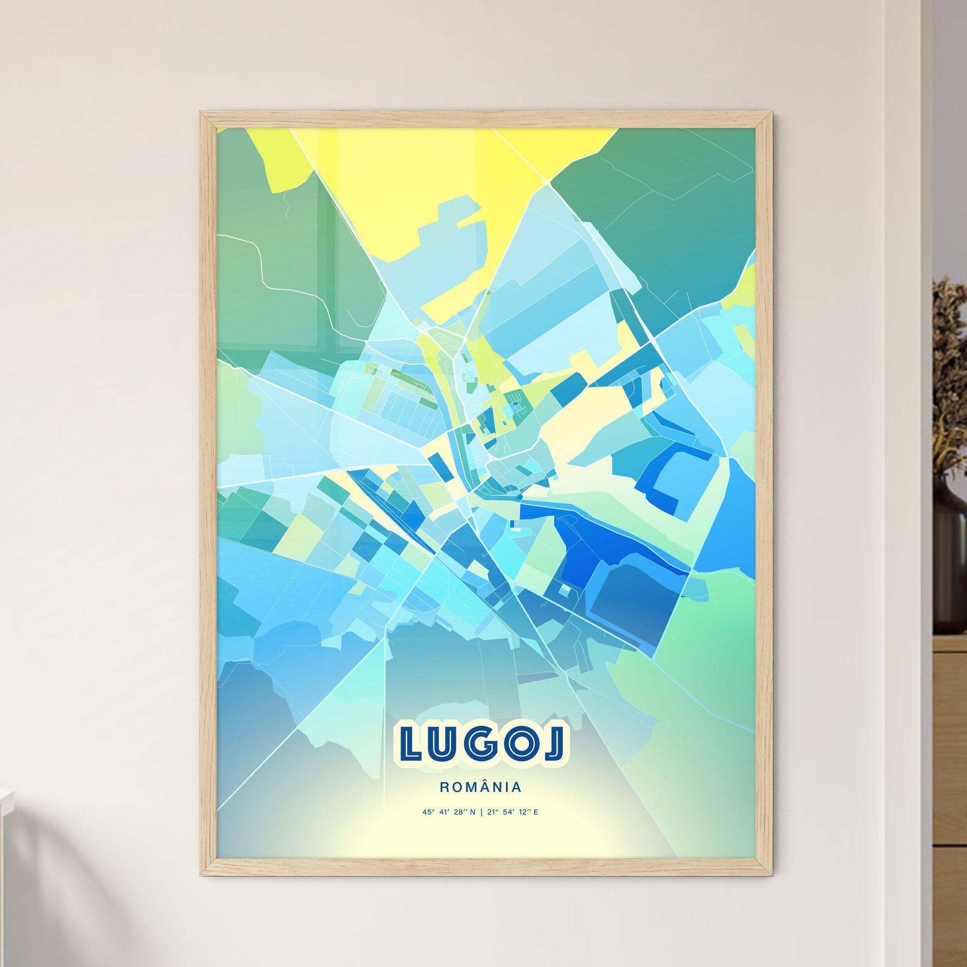 Colorful LUGOJ ROMANIA Fine Art Map Cool Blue