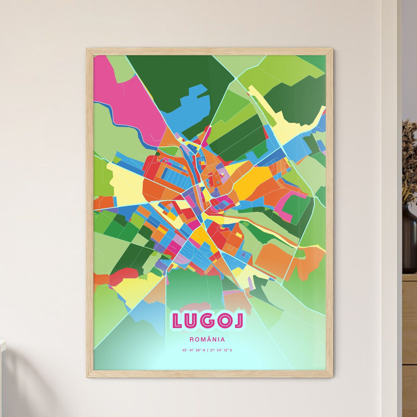 Colorful LUGOJ ROMANIA Fine Art Map Crazy Colors