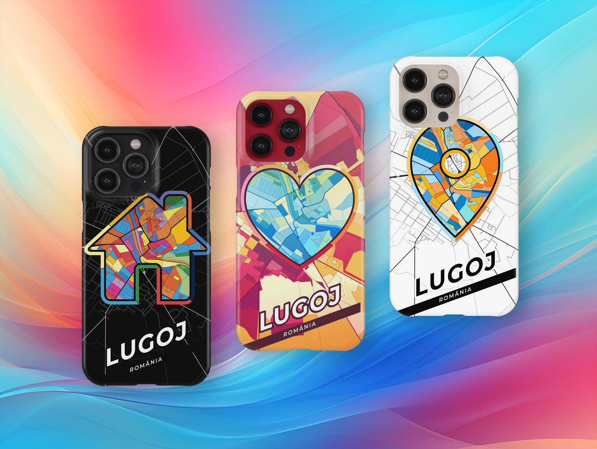 Lugoj Romania slim phone case with colorful icon. Birthday, wedding or housewarming gift. Couple match cases.