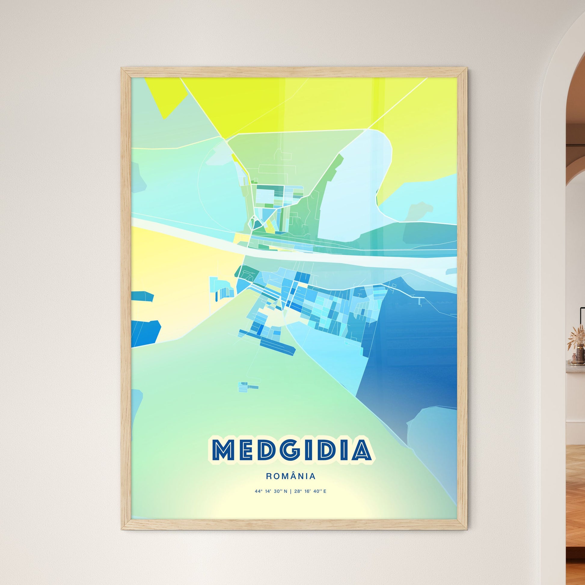 Colorful MEDGIDIA ROMANIA Fine Art Map Cool Blue