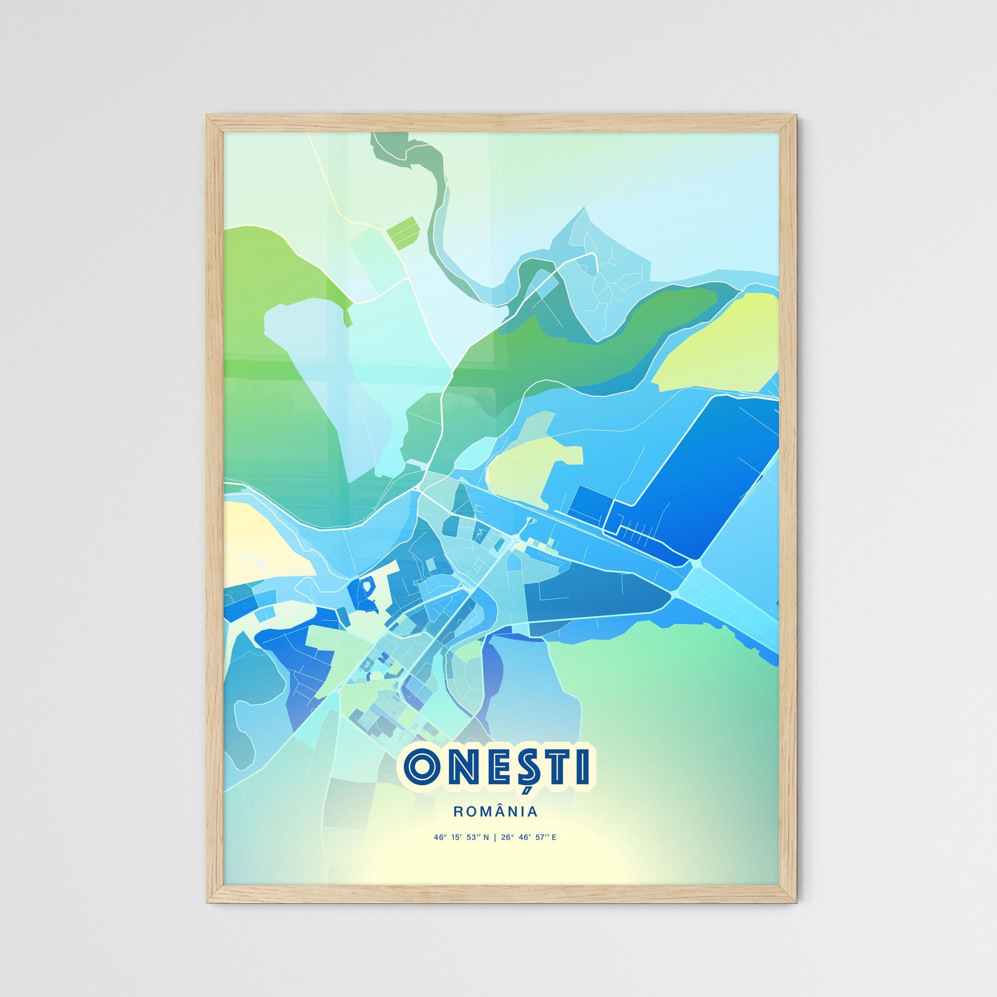 Colorful ONEȘTI ROMANIA Fine Art Map Cool Blue