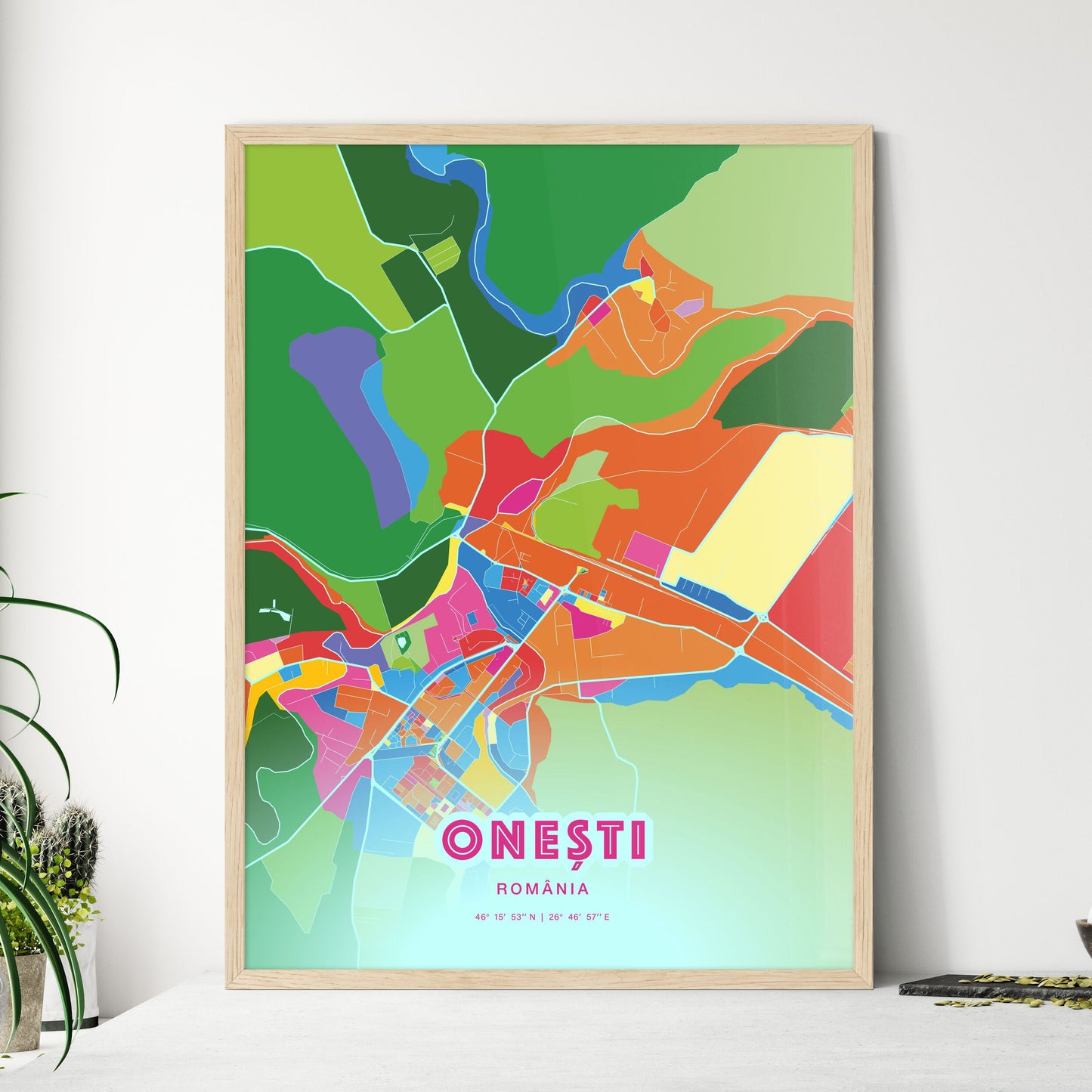 Colorful ONEȘTI ROMANIA Fine Art Map Crazy Colors