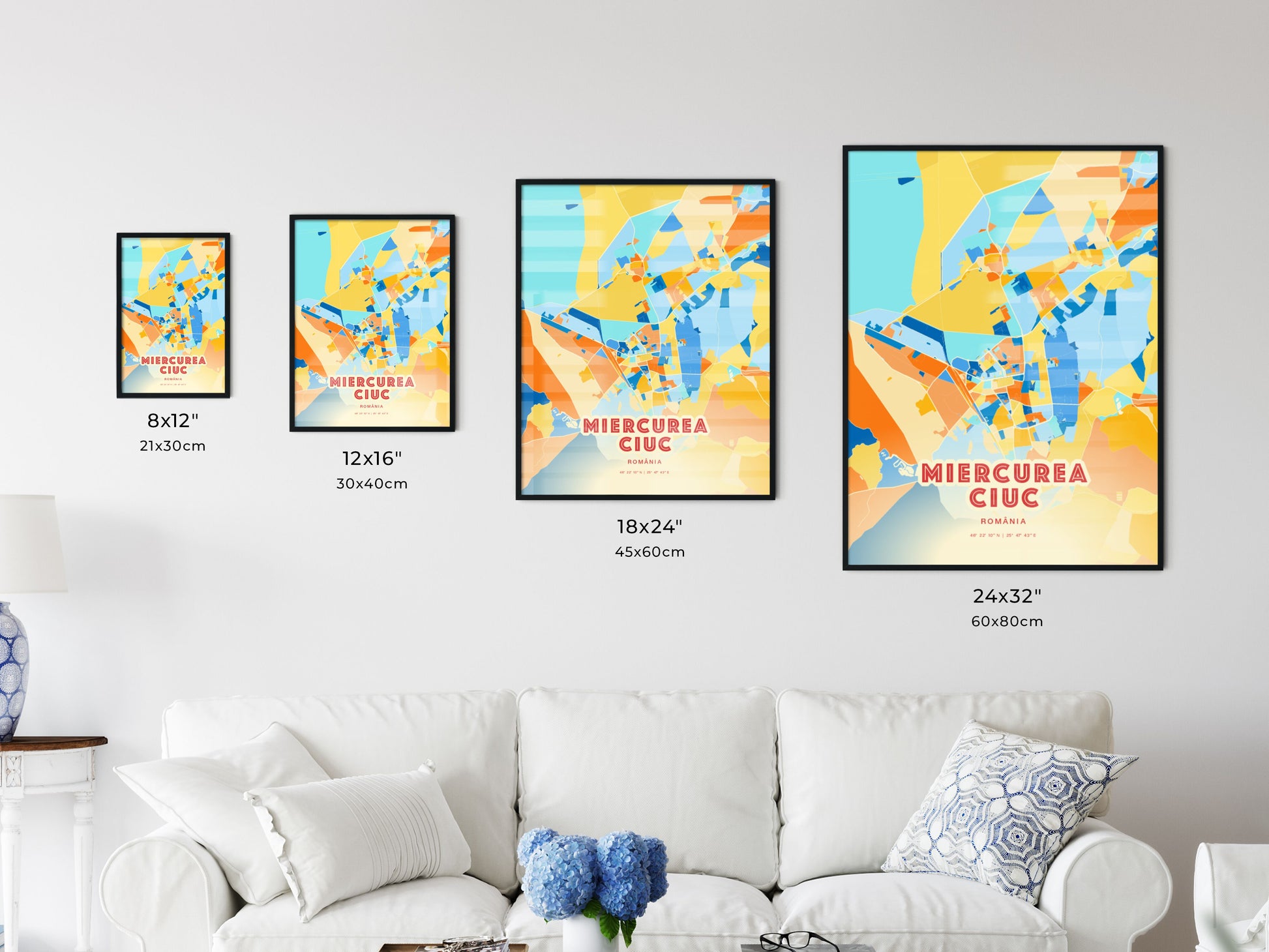 Colorful MIERCUREA CIUC ROMANIA Fine Art Map Blue Orange