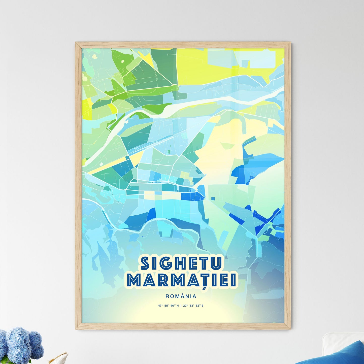 Colorful SIGHETU MARMAȚIEI ROMANIA Fine Art Map Cool Blue