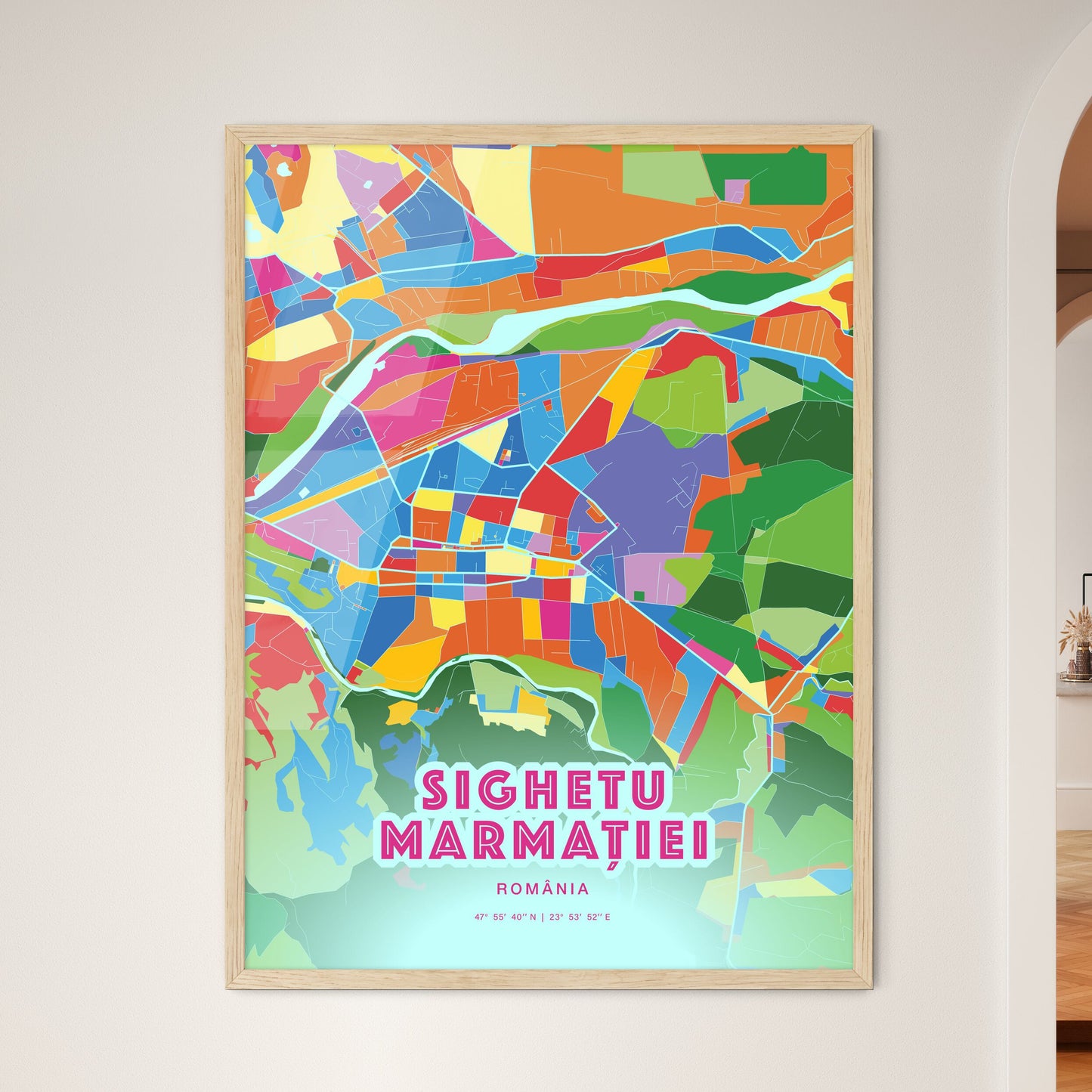Colorful SIGHETU MARMAȚIEI ROMANIA Fine Art Map Crazy Colors