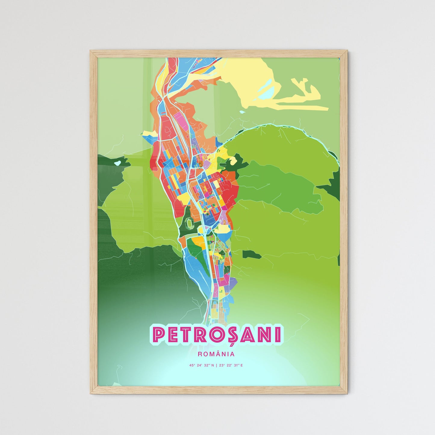 Colorful PETROȘANI ROMANIA Fine Art Map Crazy Colors