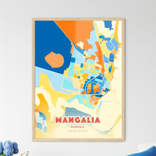 Colorful MANGALIA ROMANIA Fine Art Map Blue Orange