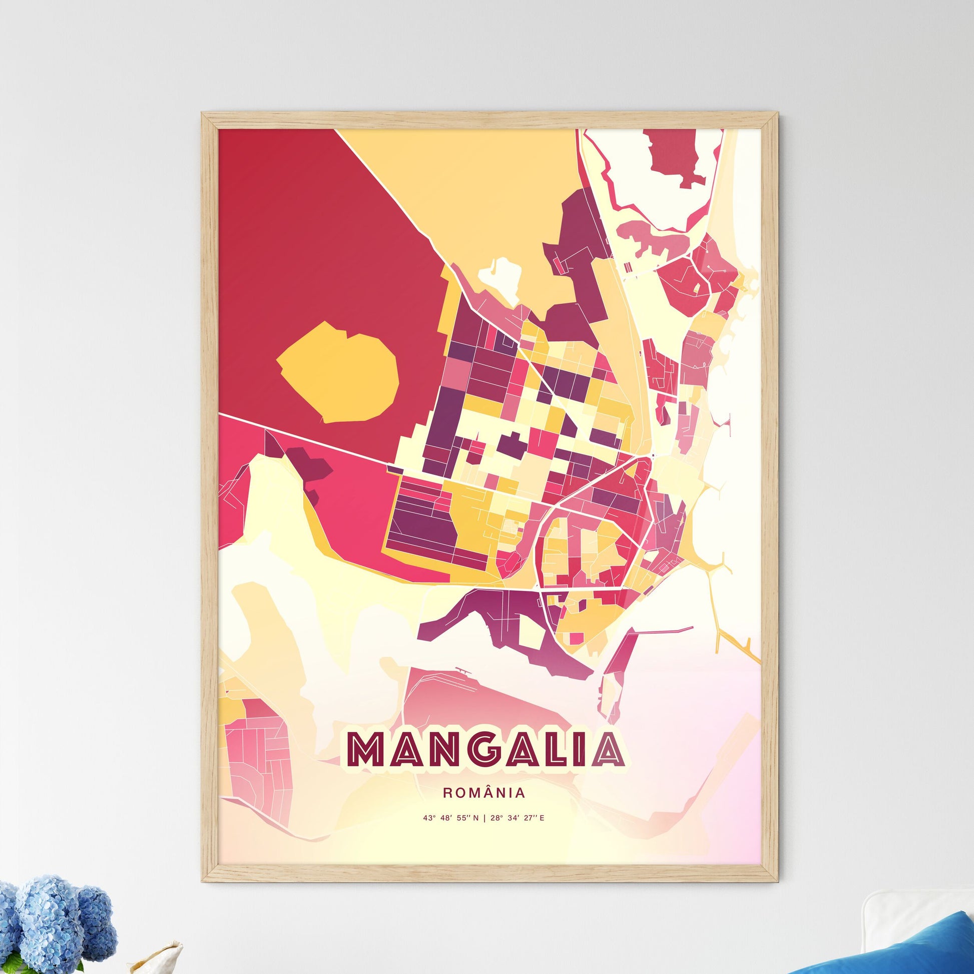 Colorful MANGALIA ROMANIA Fine Art Map Hot Red