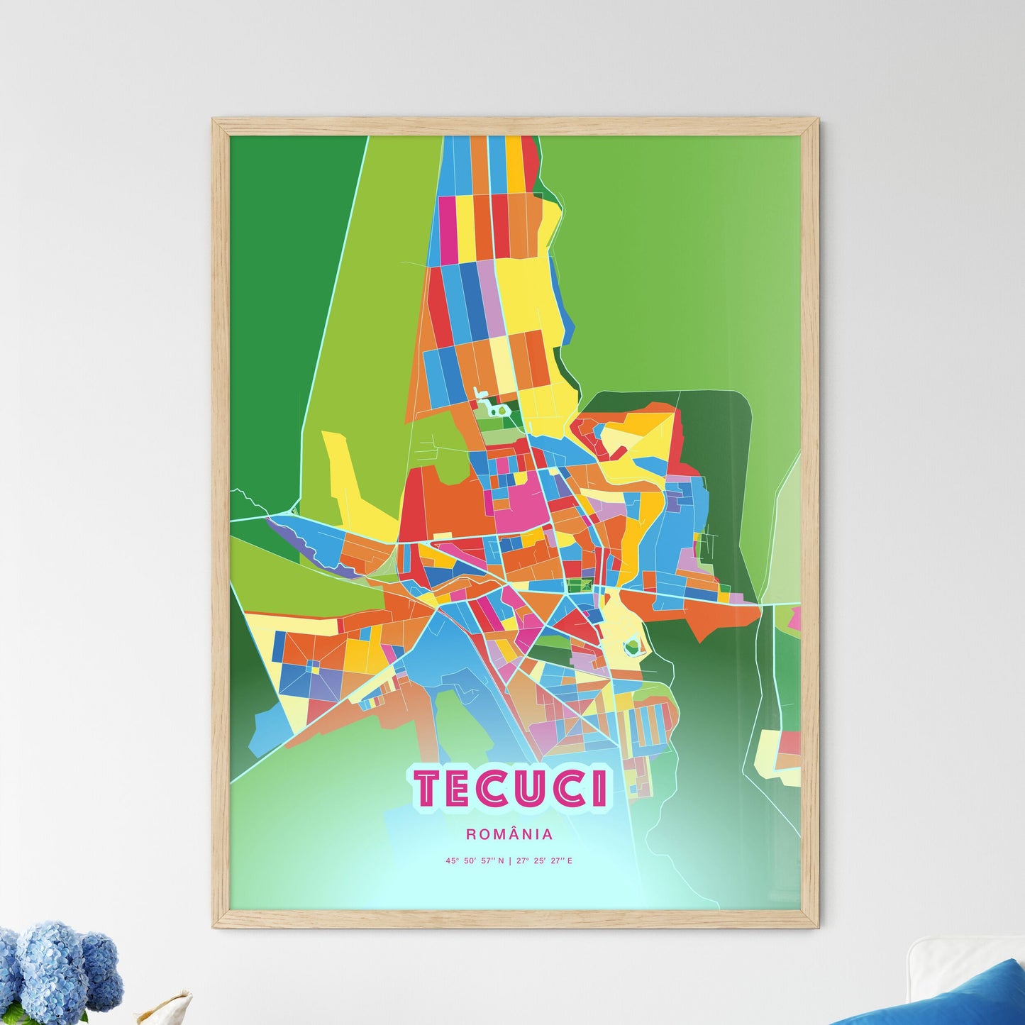 Colorful TECUCI ROMANIA Fine Art Map Crazy Colors
