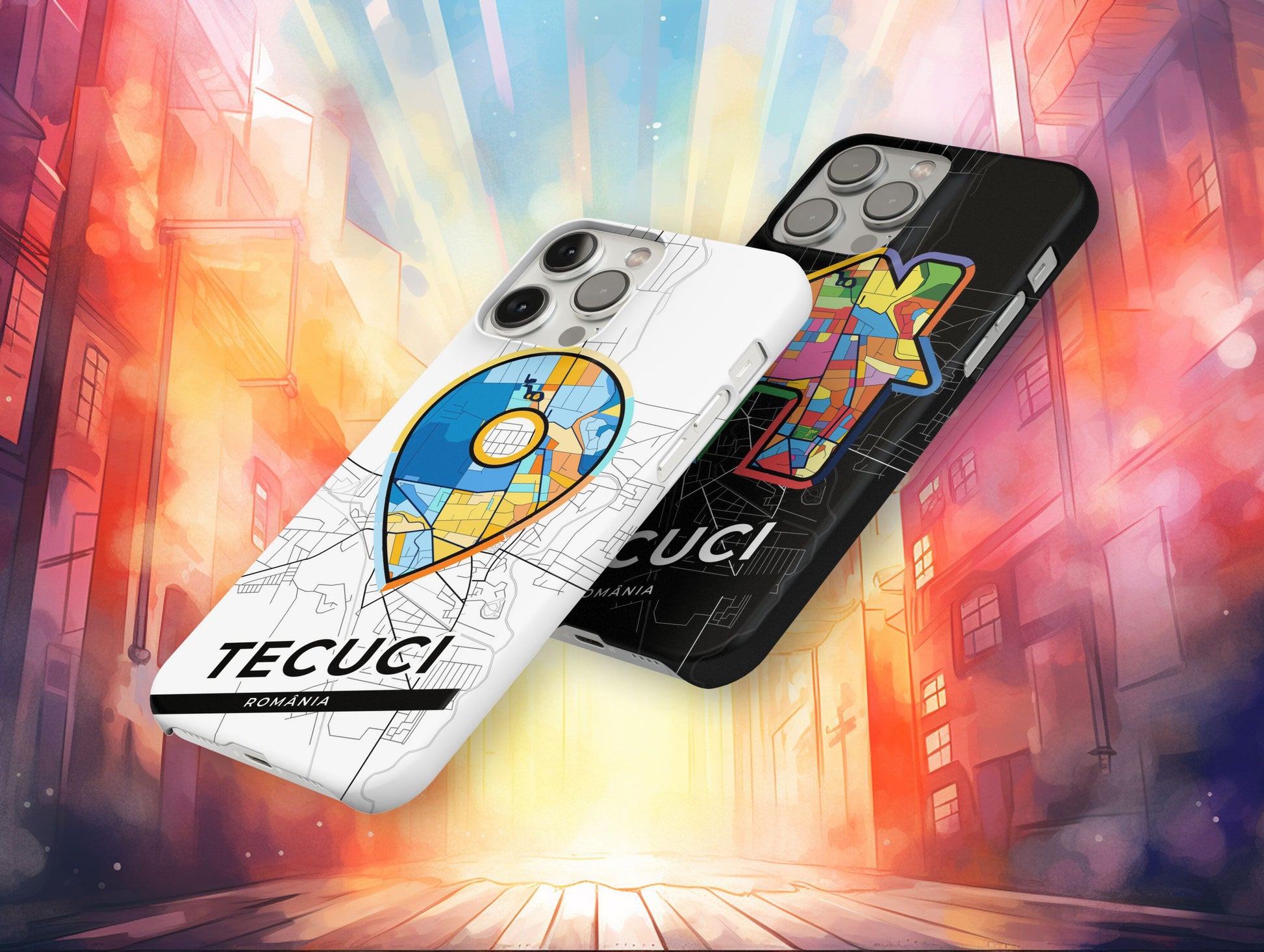 Tecuci Romania slim phone case with colorful icon