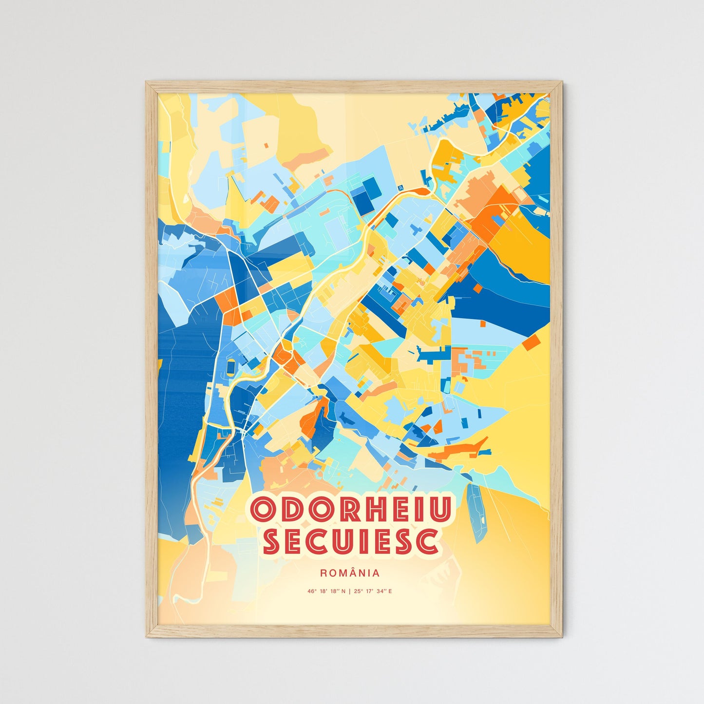 Colorful ODORHEIU SECUIESC ROMANIA Fine Art Map Blue Orange