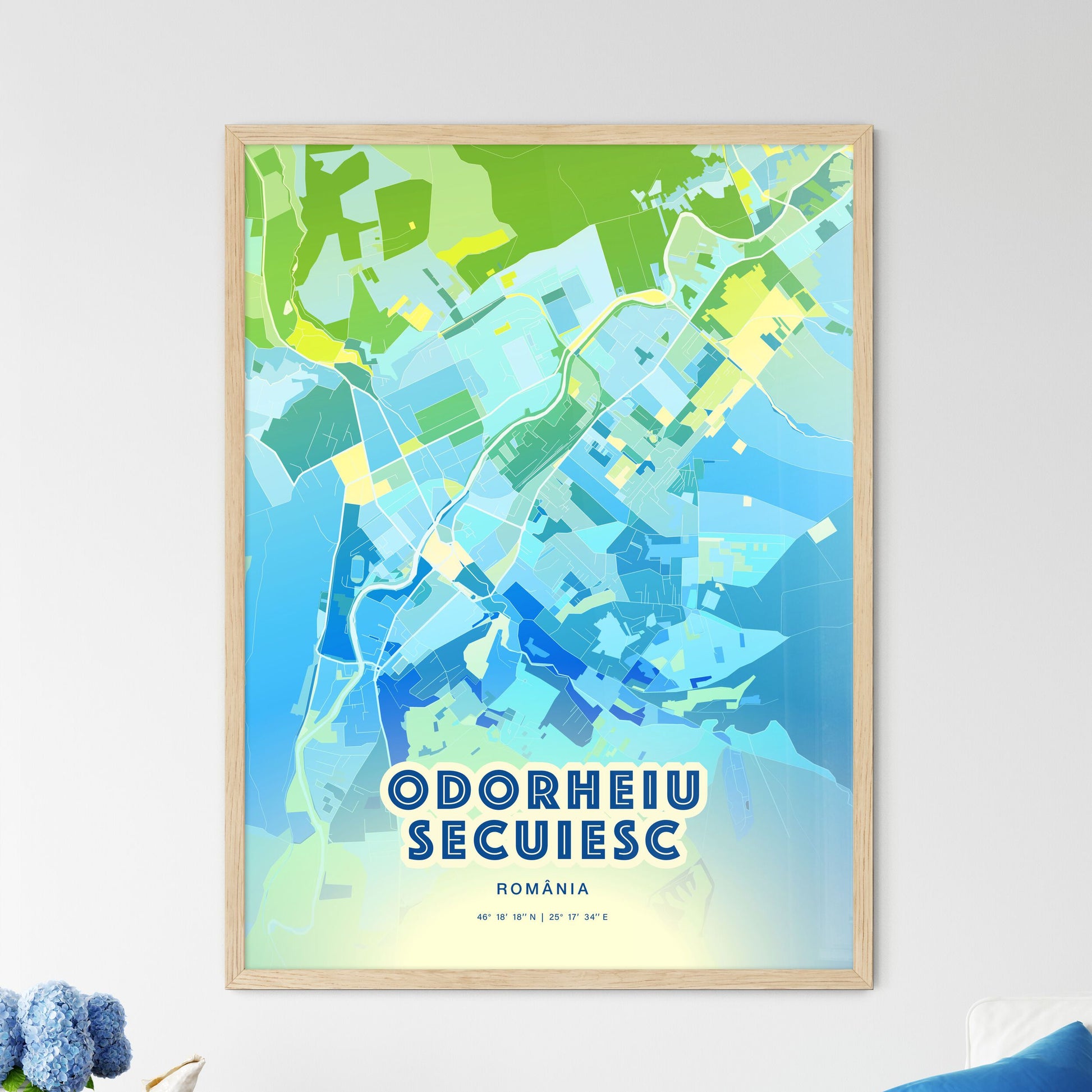 Colorful ODORHEIU SECUIESC ROMANIA Fine Art Map Cool Blue