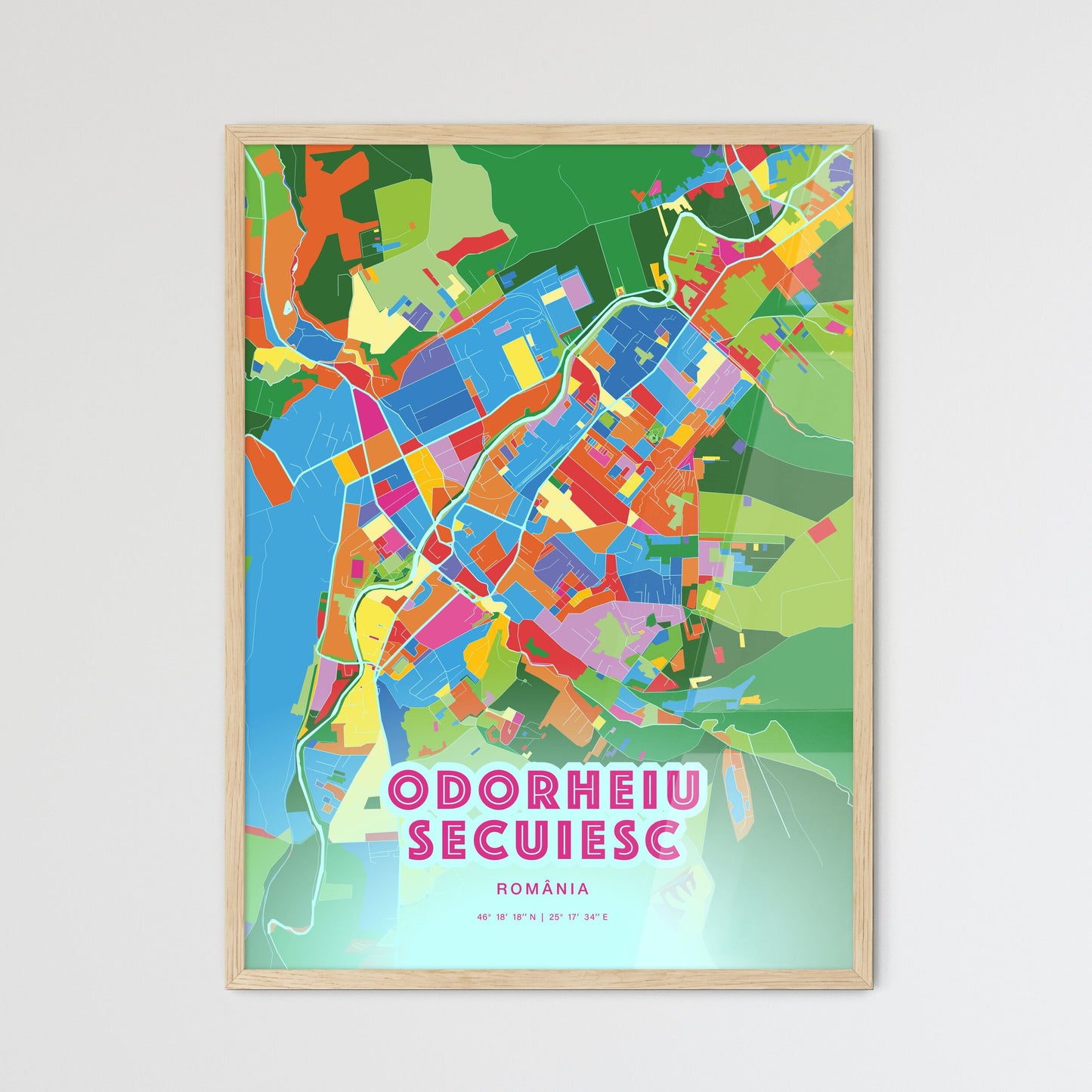 Colorful ODORHEIU SECUIESC ROMANIA Fine Art Map Crazy Colors