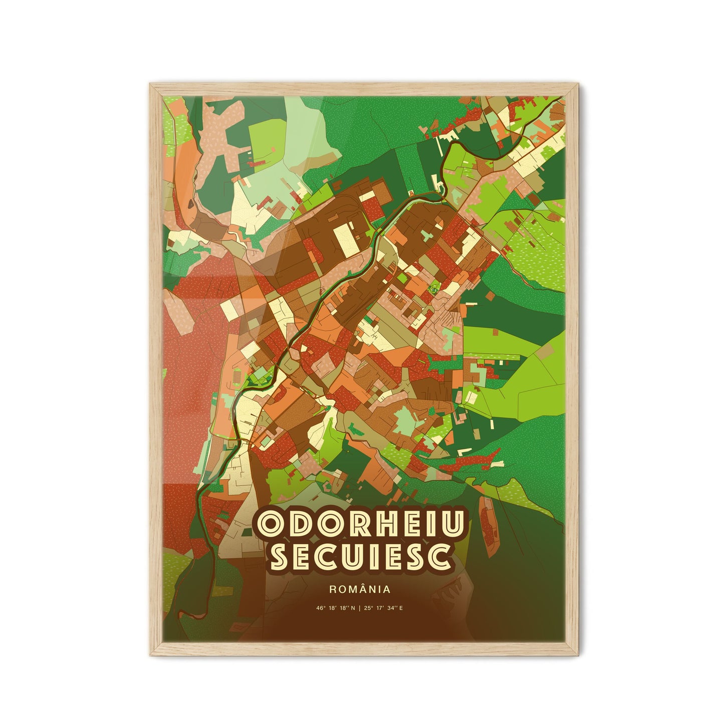 Colorful ODORHEIU SECUIESC ROMANIA Fine Art Map Farmhouse