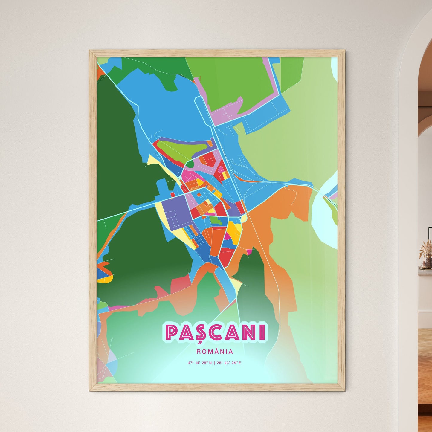 Colorful PAȘCANI ROMANIA Fine Art Map Crazy Colors