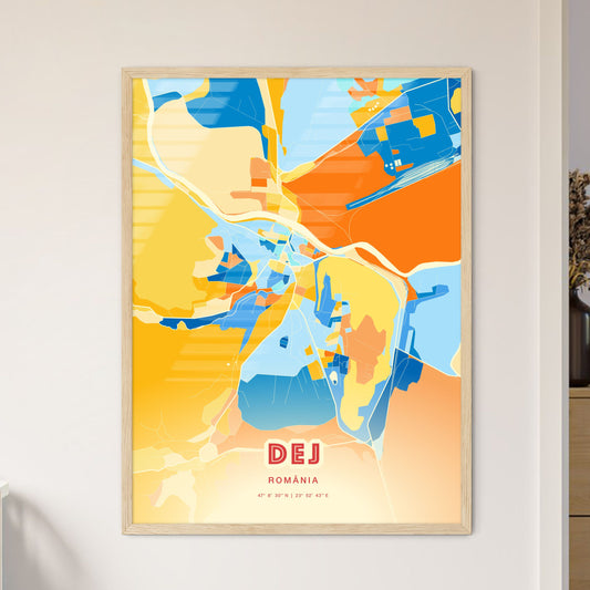 Colorful DEJ ROMANIA Fine Art Map Blue Orange