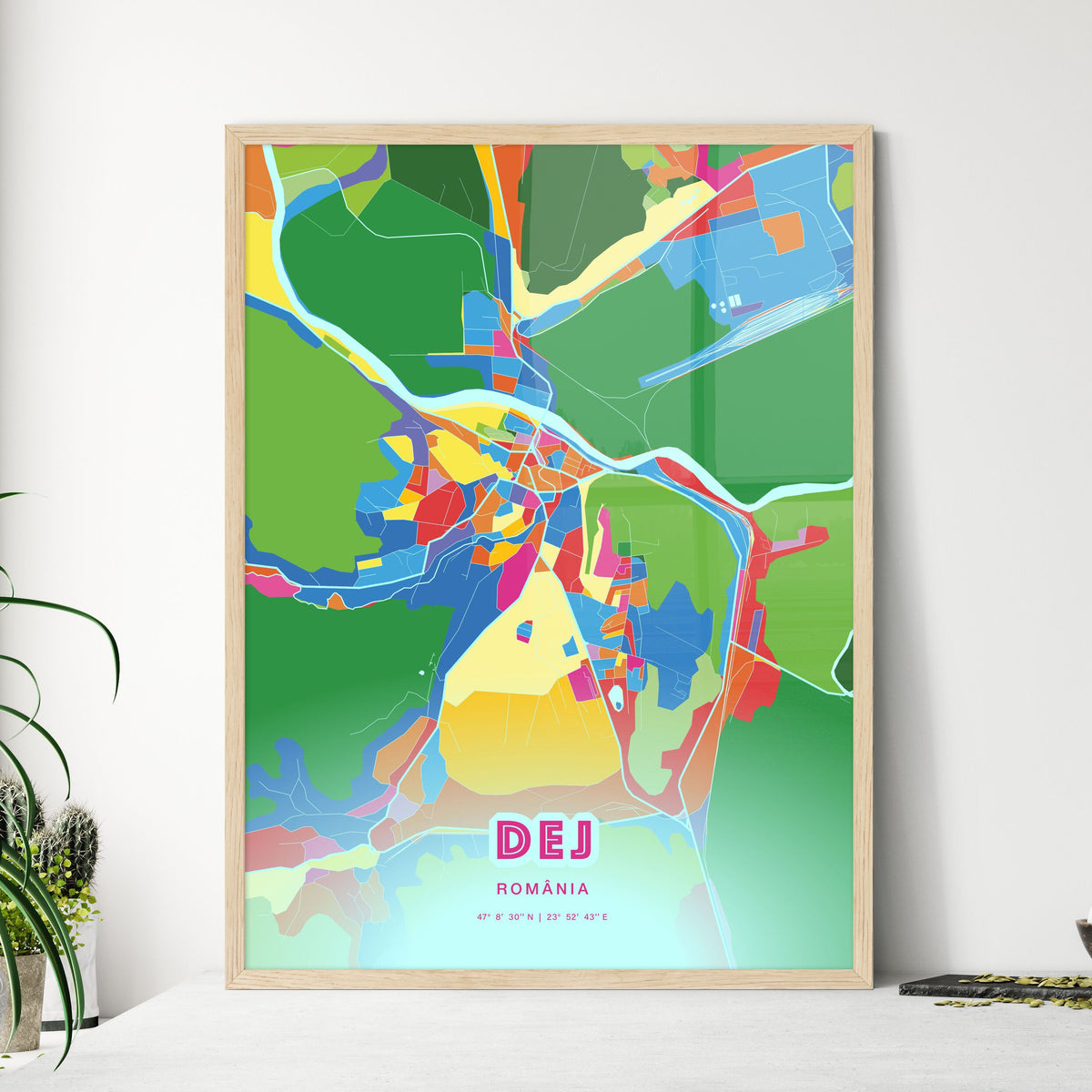 Colorful DEJ ROMANIA Fine Art Map Crazy Colors