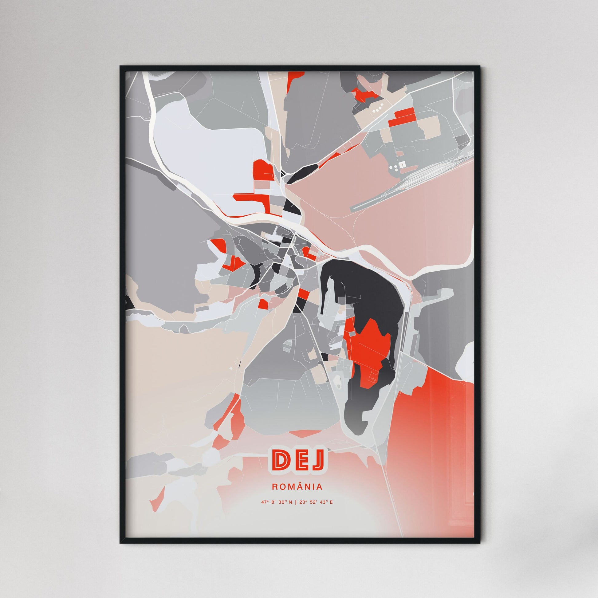 Colorful DEJ ROMANIA Fine Art Map Modern