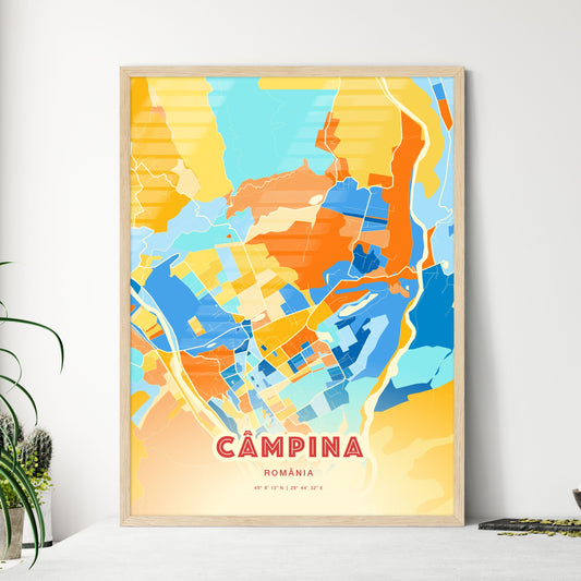 Colorful CÂMPINA ROMANIA Fine Art Map Blue Orange