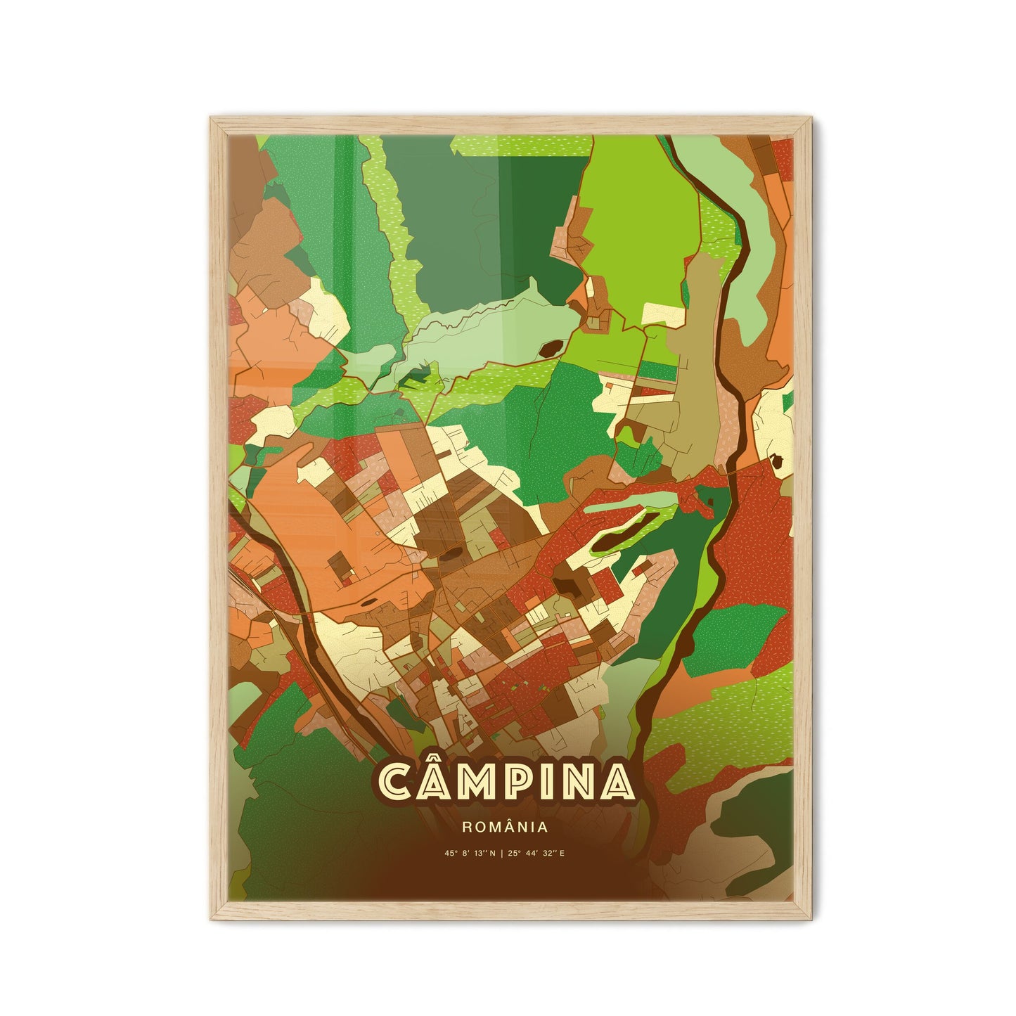 Colorful CÂMPINA ROMANIA Fine Art Map Farmhouse