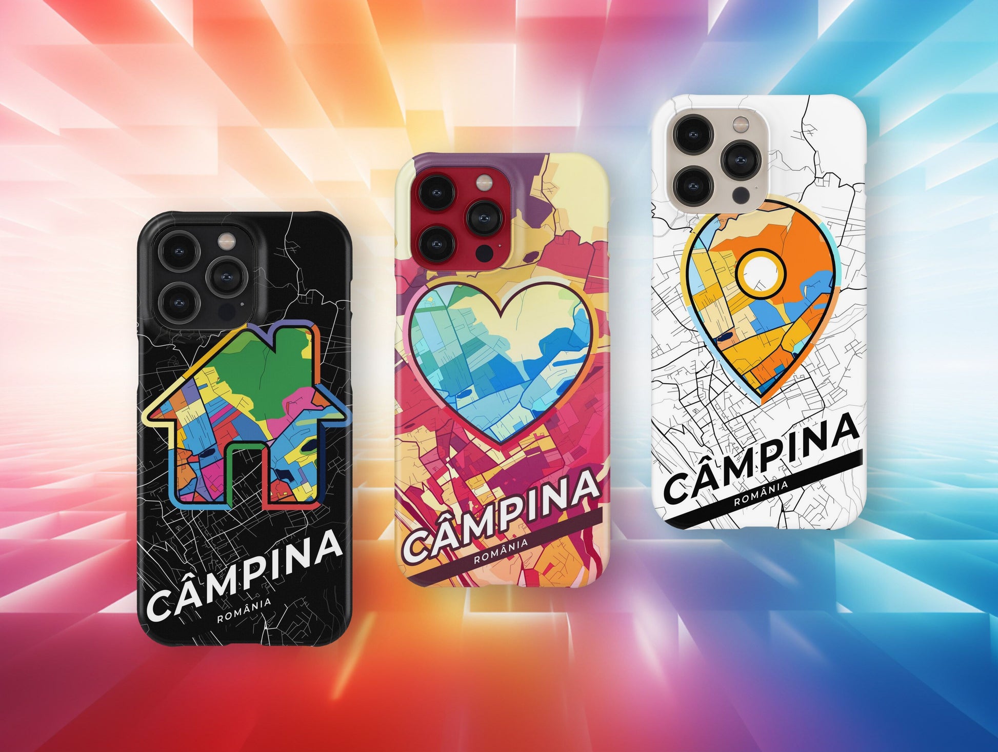 Câmpina Romania slim phone case with colorful icon. Birthday, wedding or housewarming gift. Couple match cases.