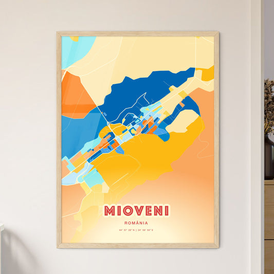 Colorful MIOVENI ROMANIA Fine Art Map Blue Orange