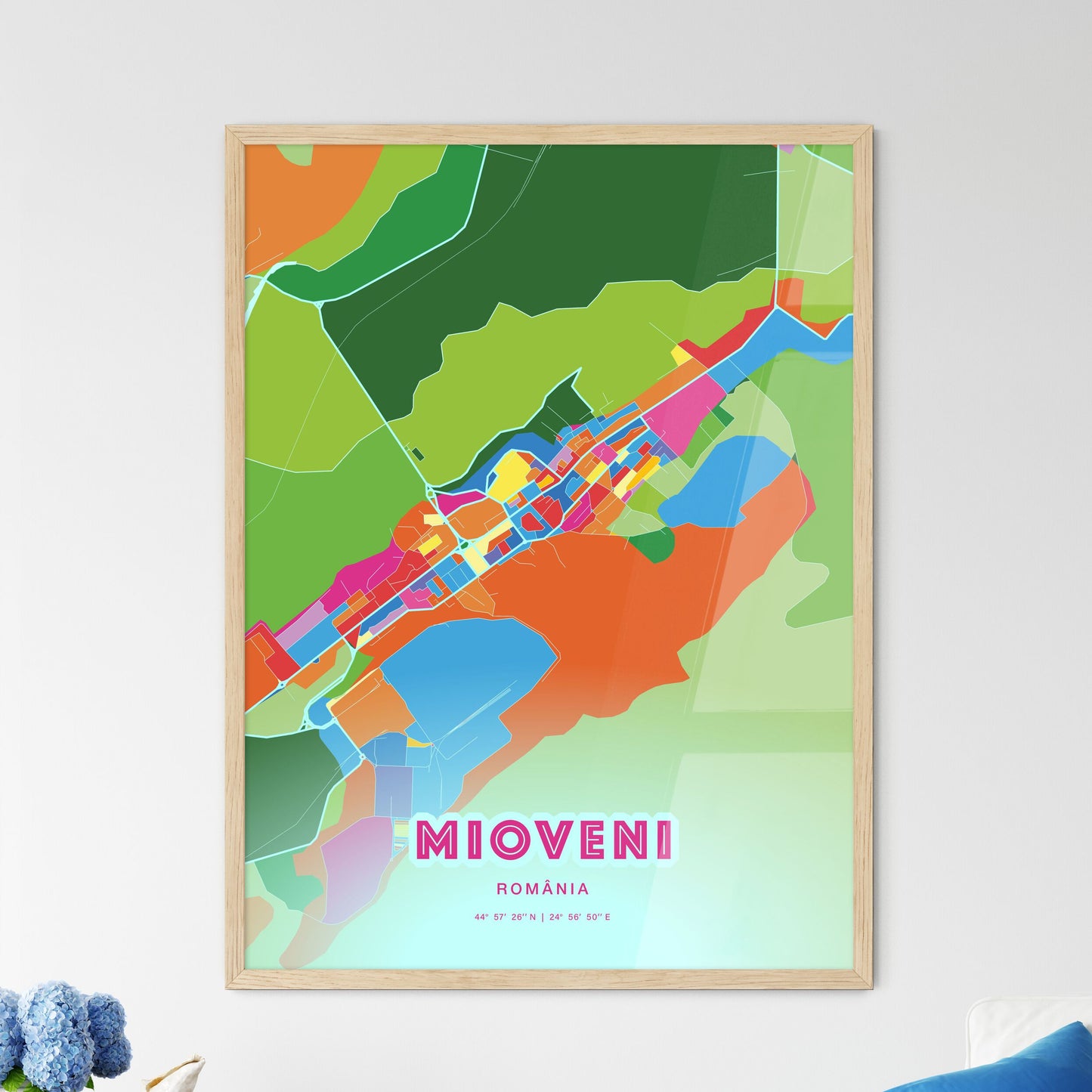 Colorful MIOVENI ROMANIA Fine Art Map Crazy Colors