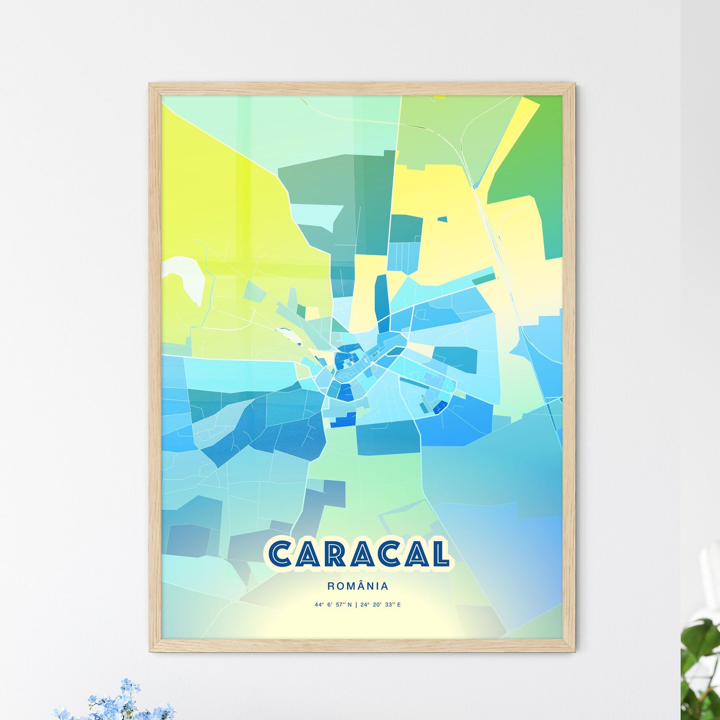 Colorful CARACAL ROMANIA Fine Art Map Cool Blue