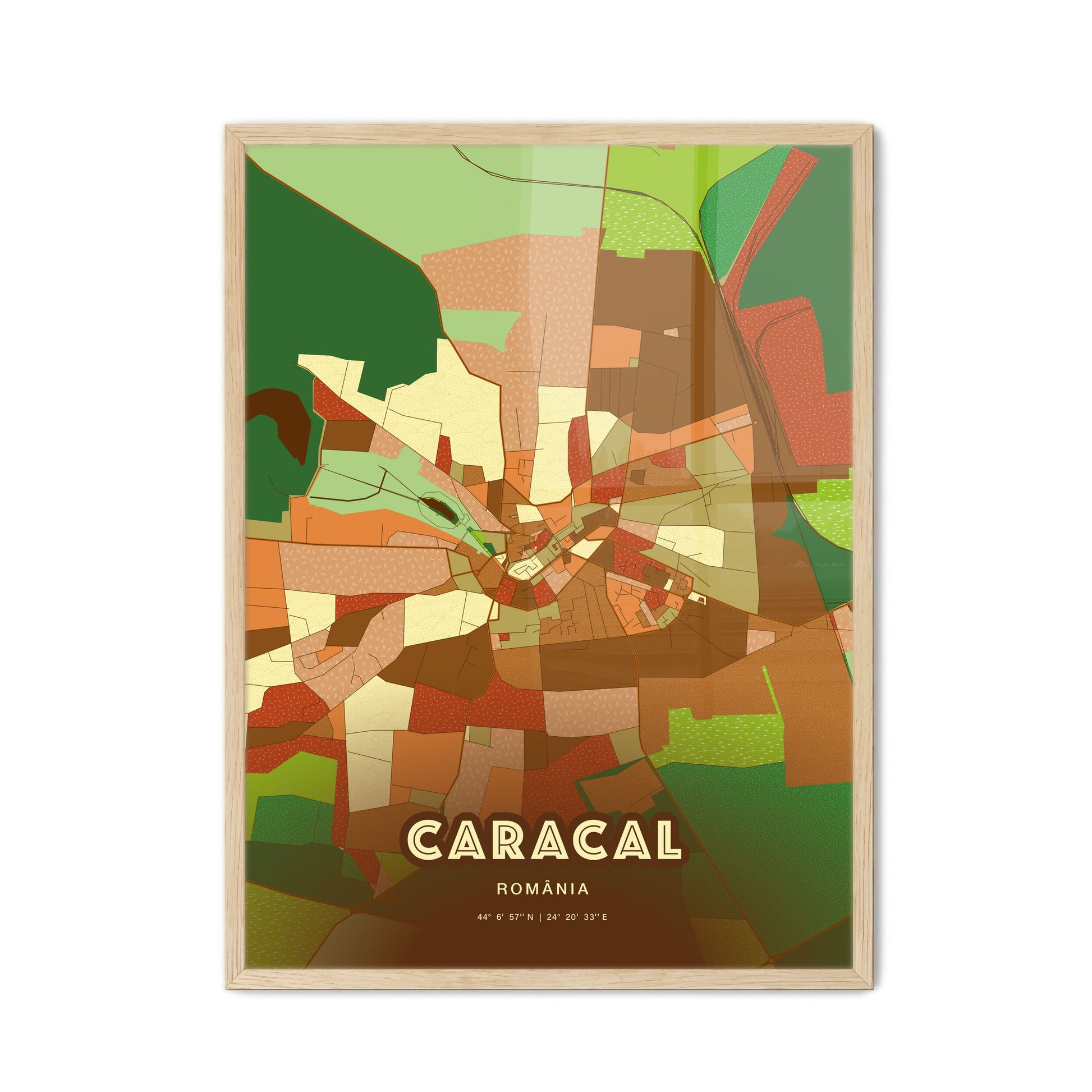 Colorful CARACAL ROMANIA Fine Art Map Farmhouse